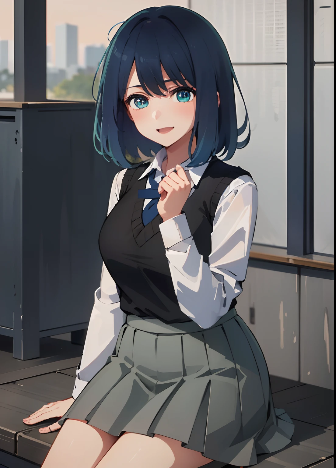 Akabane Kurokawa, 1 girl, Blue hair, Green eyes, Bangs,yukata,Collared shirt, plein air, urbane, (full body), Laughing together.
(Best Quality, 4K, 8K, hight resolution, masutepiece:1.2), Ultra-detailed, (Realistic, Photorealistic, Photorealsitic:1.37), nffsw, nffsw, Studio Lighting, Ultra-fine painting, Sharp Focus, Physically-based rendering, extreme detail description, Professional, Vivid colors, Bokeh, Portraits,sitting