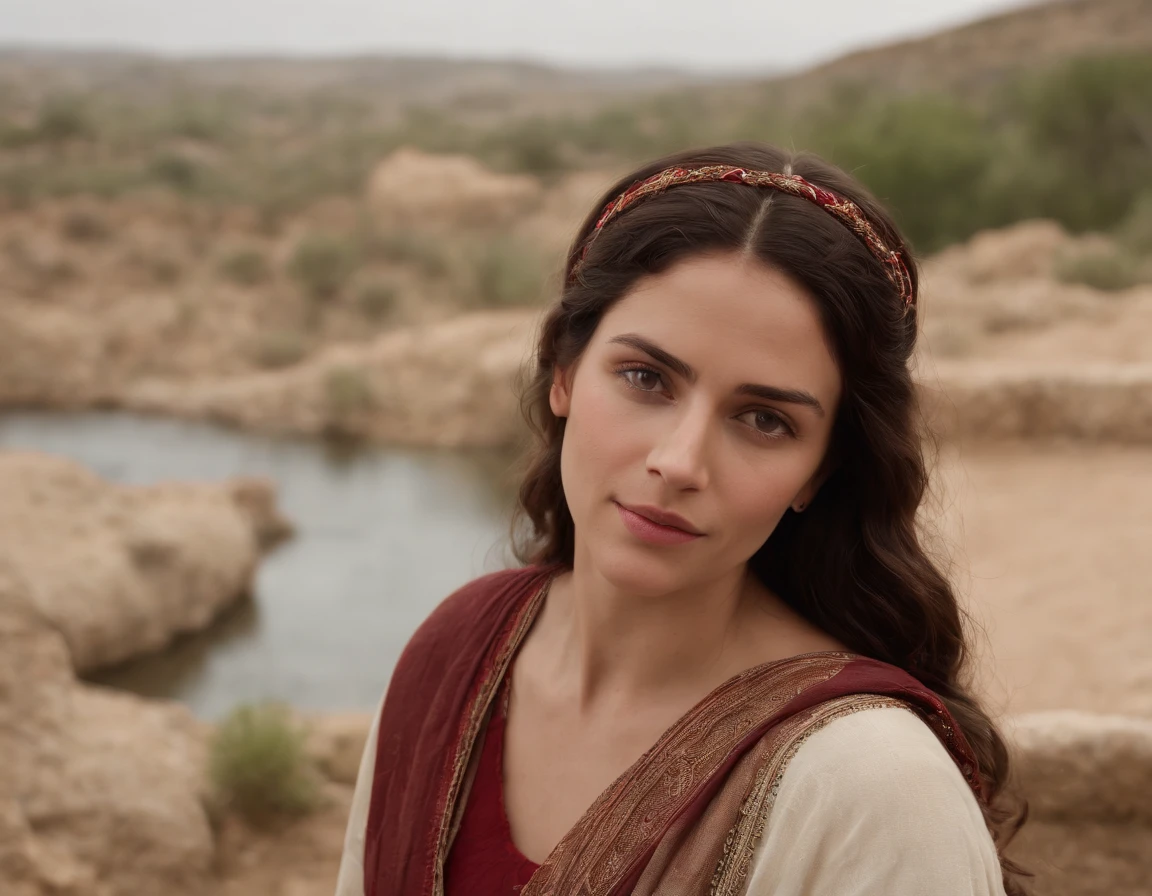 (melhor qualidade: 1.4), (Ultra Highres: 1.2), (fotorrealista: 1.4), (8k, Foto RAW: 1.2).The description of the Samaritan woman's physical appearance is not detailed in the biblical narrative, but her Samaritan origin suggests that she would likely have similar traits to other people in the area. In the historical-cultural context, the story of the Samaritan woman takes place during a period of ethnic and religious tensions between Samaritans and Jews. Her encounter with Jesus at Jacob's well highlights the message of spiritual equality and the importance of faith over cultural differences.