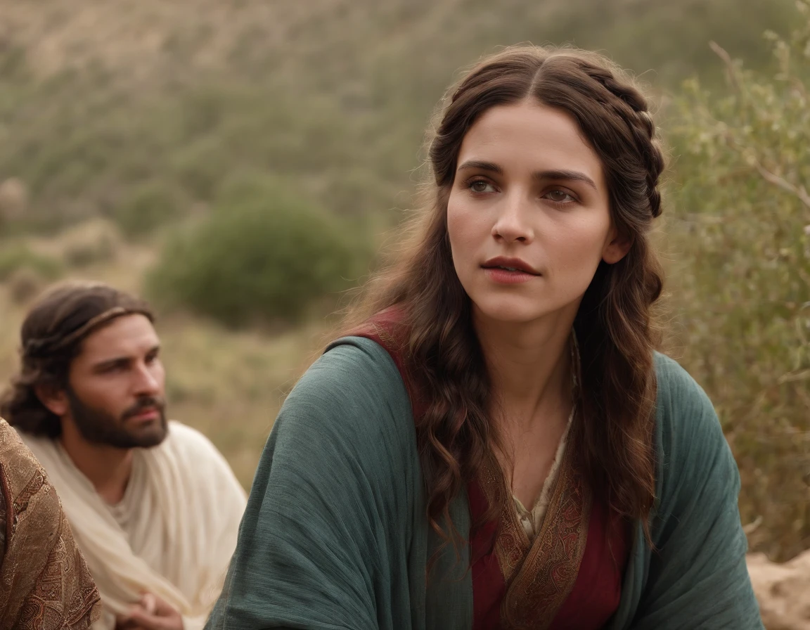 (melhor qualidade: 1.4), (Ultra Highres: 1.2), (fotorrealista: 1.4), (8k, Foto RAW: 1.2).The description of the Samaritan woman's physical appearance is not detailed in the biblical narrative, but her Samaritan origin suggests that she would likely have similar traits to other people in the area. In the historical-cultural context, the story of the Samaritan woman takes place during a period of ethnic and religious tensions between Samaritans and Jews. Her encounter with Jesus at Jacob's well highlights the message of spiritual equality and the importance of faith over cultural differences.