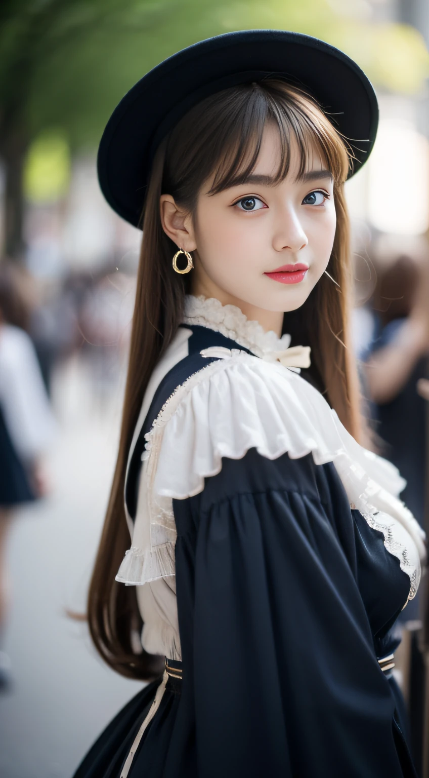 （32K,very high res, high detailing, highly accurate, masutepiece、girl1：1.5）,Raw photo & realistic atmosphere,beautiful dark blue eyes,Detailed mouth,Glossy lips,Detailed eyebrows,Eyes drawn in detail with soft white skin that shines in every detail、Very beautiful eyes with azure eyes,Detailed lips、Very beautiful face,Very well-formed face、Lifelike face,shiny beautiful lips,Beautiful eyebrows,Infinite reality,Best design,（Insanely cute Japan 15 year old Lolita fashion beautiful girl,Beautiful thighs,Ideal legs,Beautifully shaped breasts,Very cute beautiful girl,Little Girl：1.4）,Best Natural Makeup,Japanese ido,Korean Idols,Young sensual idol,Moist eyes,Beautiful eyes that sparkle,Beautiful butt,beauty legs,,camel's foot,：1.2),超A high resolution、The face of a masterpiece with high detail,Natural and realistic face,Back lighting,Pure eyes are too cute,Reality Live Action,（Earrings that look good in Lolita fashion,,a necklace,hair adornments,Head dress,Lolita hat：1.5）,Glossy nail art,Blonde medium permed hair：1.4）,（Lolita fashion with very beautiful embroidery in high detail high definition,Beautiful Lolita in high detail high definition,a miniskirt,Show full-body fashion：1.6）,Looks Back,On the streets of Harajuku,Gentle smile