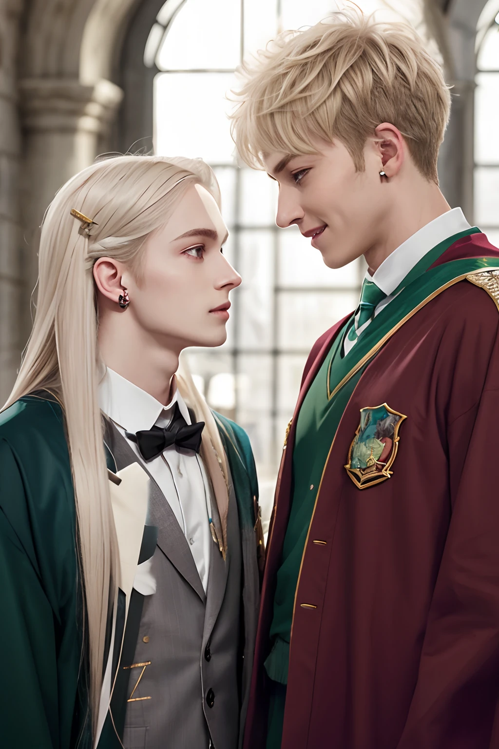 Add long very  ash pale blond hair, straight hair
