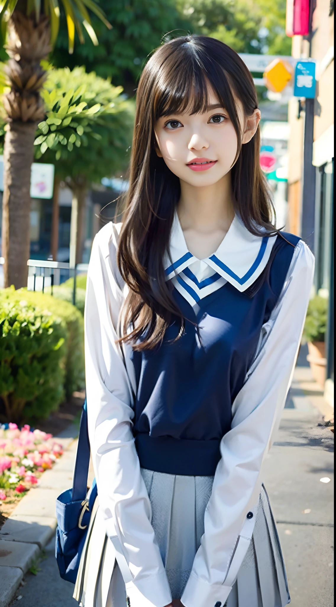 1girl, solo,(best quality),(masterpiece:1.1), full body, looking_at_viewer, dynamic angle, school uniform, cute, clear facial skin,