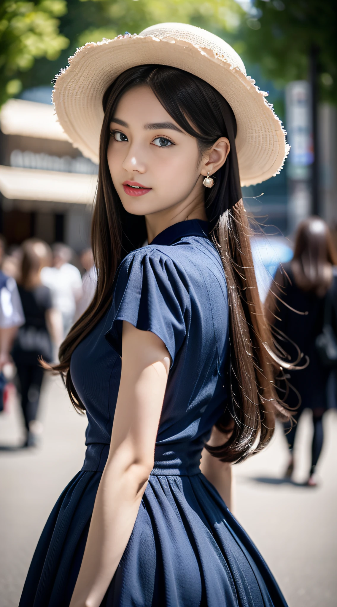 (32K,very high res, high detailing, highly accurate, masutepiece、girl1:1.5),Raw photo & realistic atmosphere,beautiful dark blue eyes,Detailed mouth,Glossy lips,Detailed eyebrows,Eyes drawn in detail with soft white skin that shines in every detail、Very beautiful eyes with azure eyes,Detailed lips、Very beautiful face,Very well-formed face、Lifelike face,shiny beautiful lips,Beautiful eyebrows,Infinite reality,Best design,(Insanely cute Japan 15-year-old beautiful girl,Beautiful thighs,Ideal legs,Beautifully shaped breasts,Very cute beautiful girl,Little Girl:1.4),Best Natural Makeup,Japanese ido,Korean Idols,Young sensual idol,Moist eyes,Beautiful eyes that sparkle,Beautiful butt,beauty legs,,camel's foot,:1.2),超A high resolution、The face of a masterpiece with high detail,Natural and realistic face,Back lighting,Pure eyes are too cute,Reality Live Action,(Earrings that look good in Lolita fashion,,a necklace,hair adornments,Head dress,Lolita hat:1.5),Glossy nail art,Blonde medium permed hair:1.4),(Very beautiful blue-based Lolita fashion with high detail high definition,High Detail High Definition Beautiful Blue Base Modern Lolita,a miniskirt,Show full-body fashion:1.6),Looks Back,On the streets of Harajuku,Gentle smile