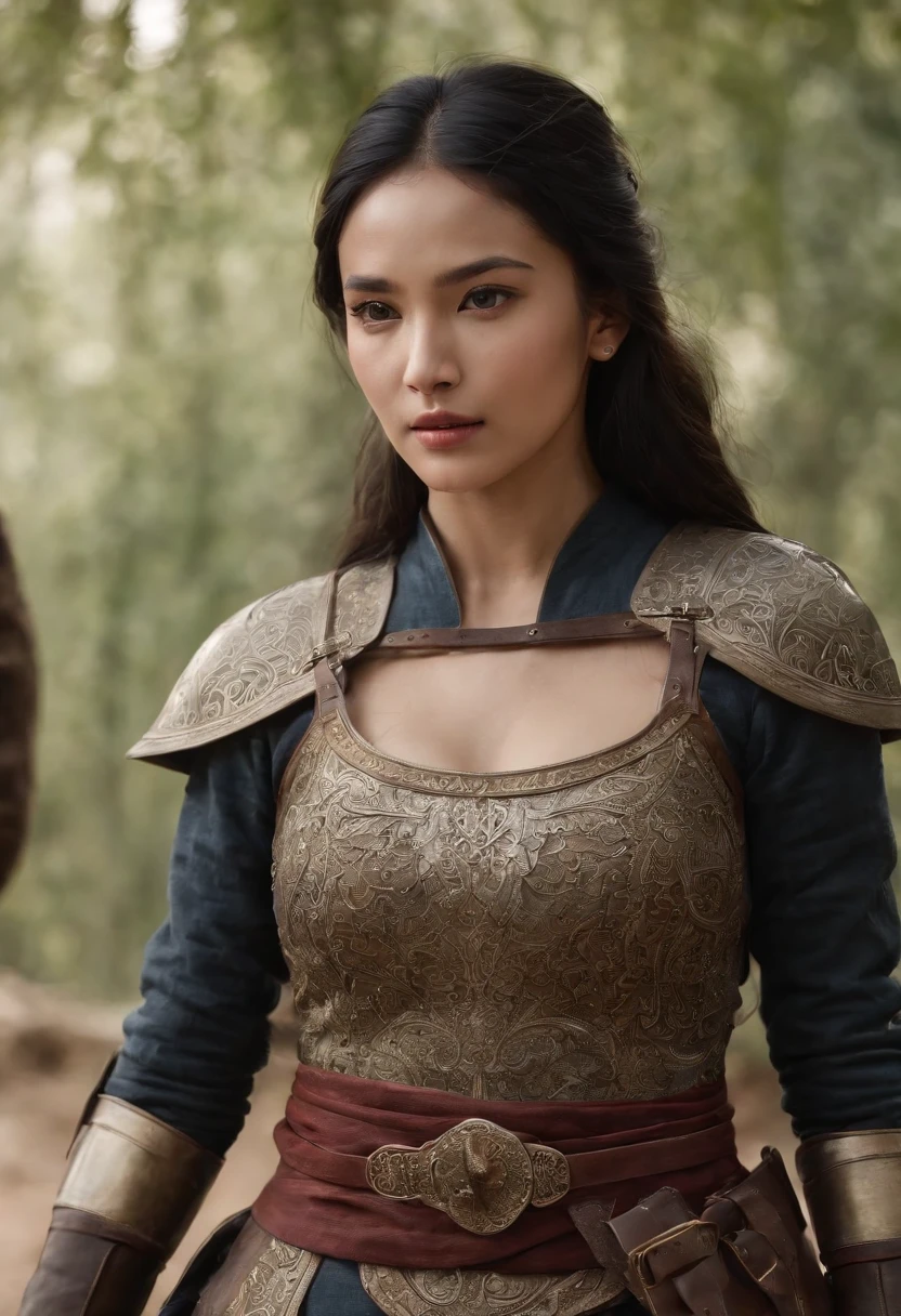 Royal Knights，black hair, asian heritage, Gorgeous heavy armor wraps the whole body，show，femele，Tall and mighty，Point the Knight's Sword to the ground，sportrait，closeup cleavage，Solemn，flatchest，modest，humble，Cinematic, hdr, primitive, Intricate, High quality, Gorgeous shades, Intricate details, super-fine，oc rendered，Ray traching，Reallightandshadow，Hyper-realistic