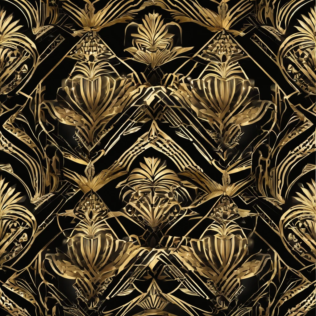 art deco pattern, repeatable, tiling, gold lines, black backfround