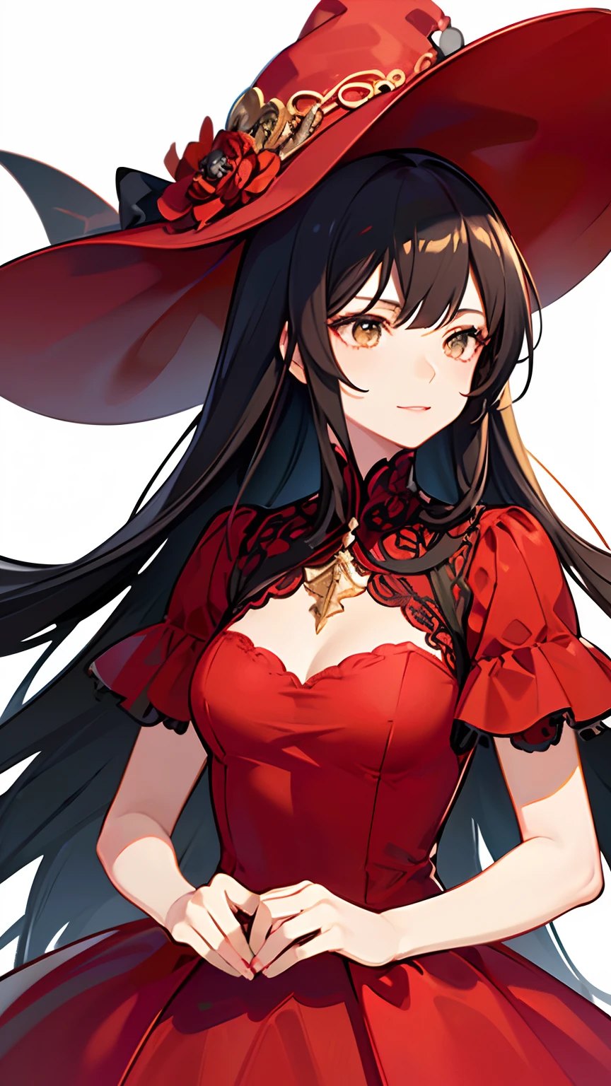 (Masterpiece), ((Best Quality)),(Official Art),Beautiful Indulgence:1.3),(Dress),(1 Girl: 1.3), {Upper Body Only}, A beautiful witch wearing a bright red dress with a detailed and delicate design, sealed in a crystal, and Taiju who grows by taking in the s...