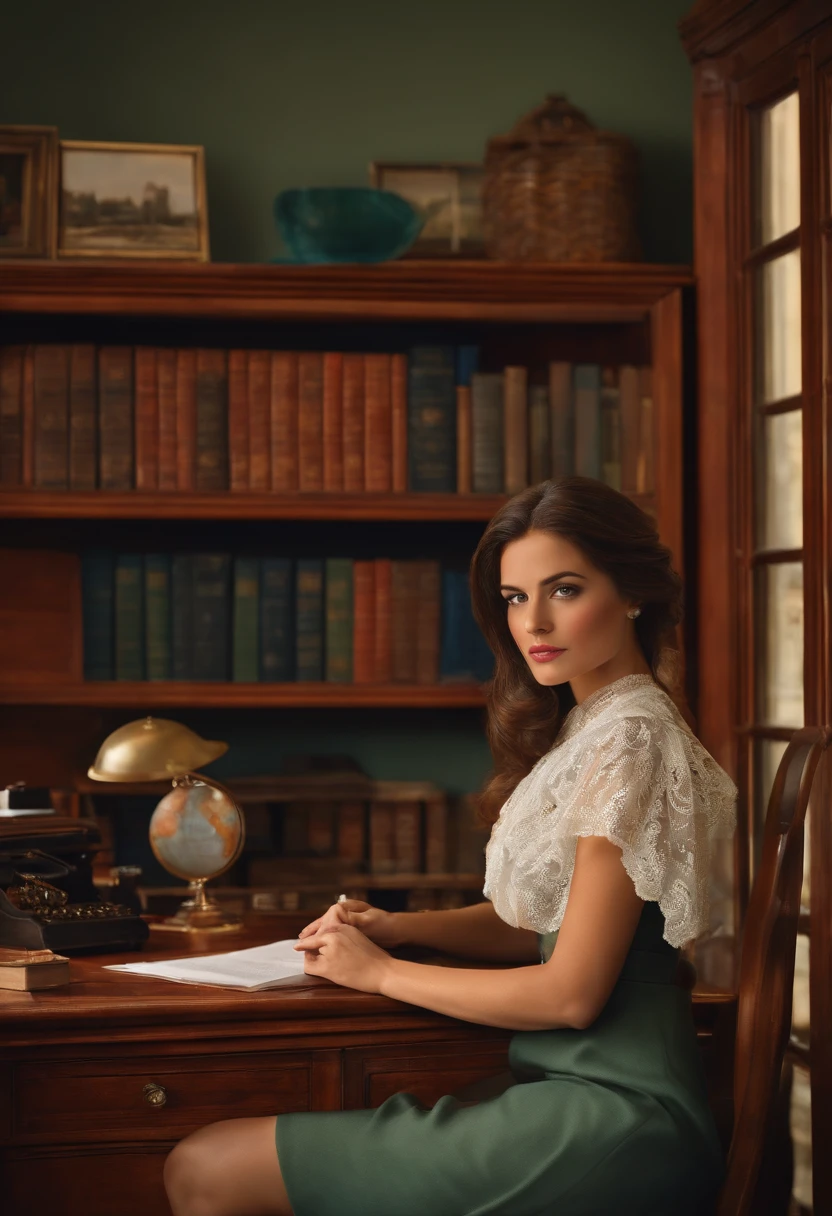 Fille brune au bureau