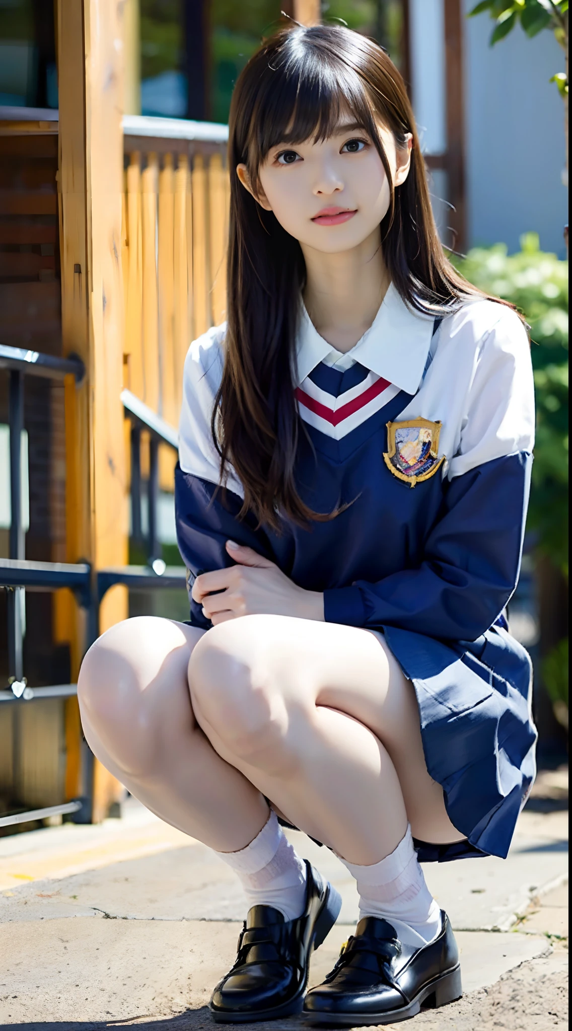 1girl, solo,(best quality),(masterpiece:1.1), full body, looking_at_viewer, dynamic angle, school uniform, cute, clear facial skin,
