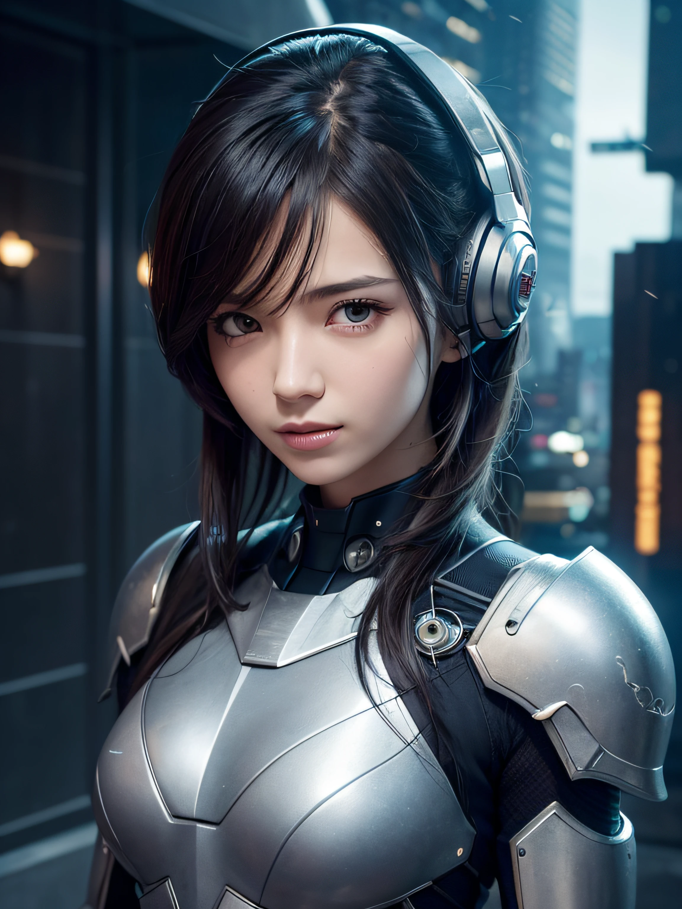 Best Quality ,masutepiece, Illustration, extremely delicate and beautiful, Extremely detailed ,nffsw ,Unity ,8K Wallpaper, amazing, finely detail, masutepiece,Best Quality,Official art,Highly detailed ticker Unity 8k wallpaper,absurderes, unbelievable Ridiculous, Ultra-detailed, hight resolution, Extremely detailed,Beautiful detailed girl,Light on Face, 1girl in, mechs, armor, Mechanical_Body, Black hair, Spaceship, city, Cyberpunk, Star_skyporn,