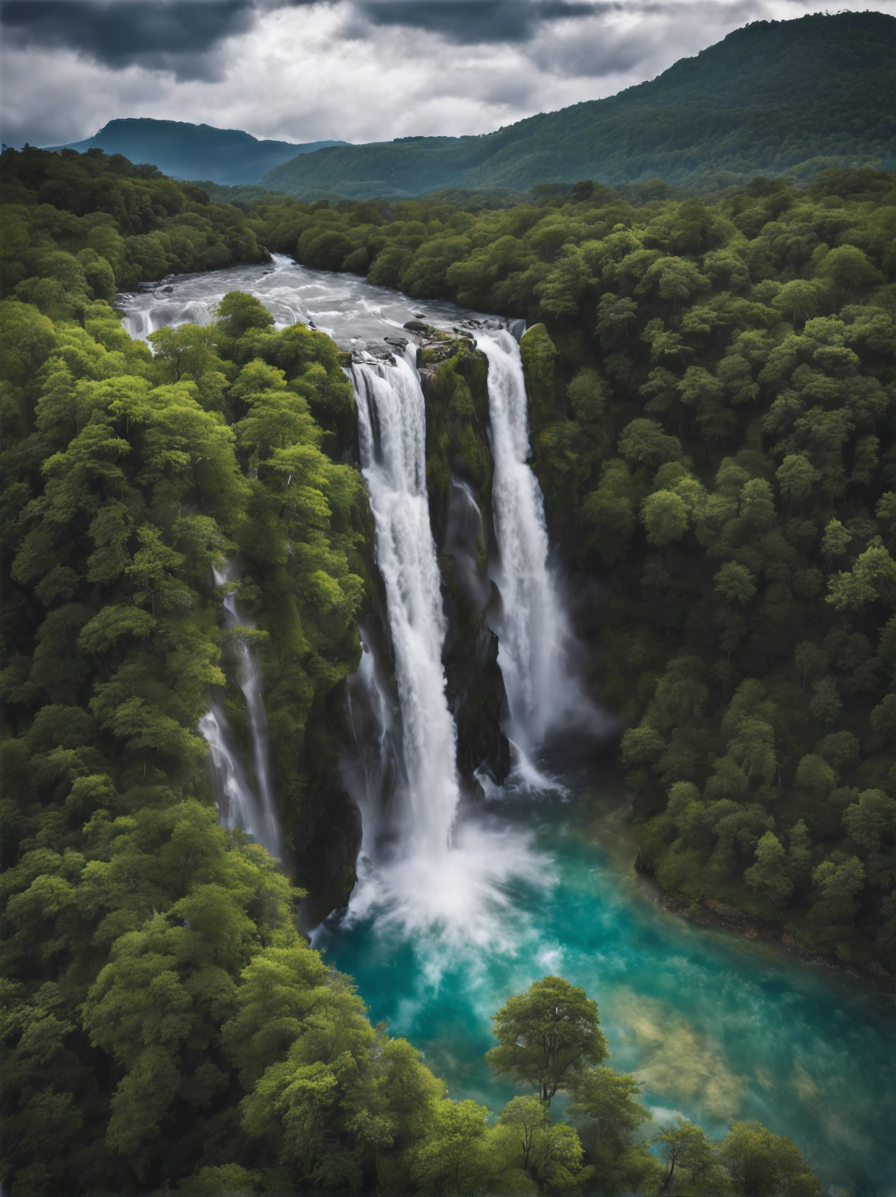 A beautiful shots of waterfall, a drone shots, highly details, realistic image,