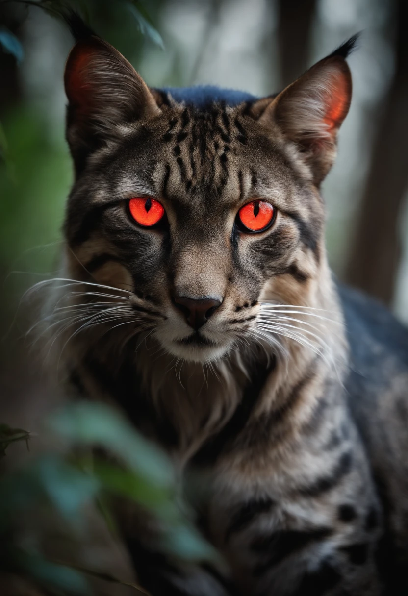darkly, Curta, penumbra, bblurry, astounding, horrid, Round horn, Crimson eyes glow, Drooping hand pattern, clawed paws, Hateful gaze