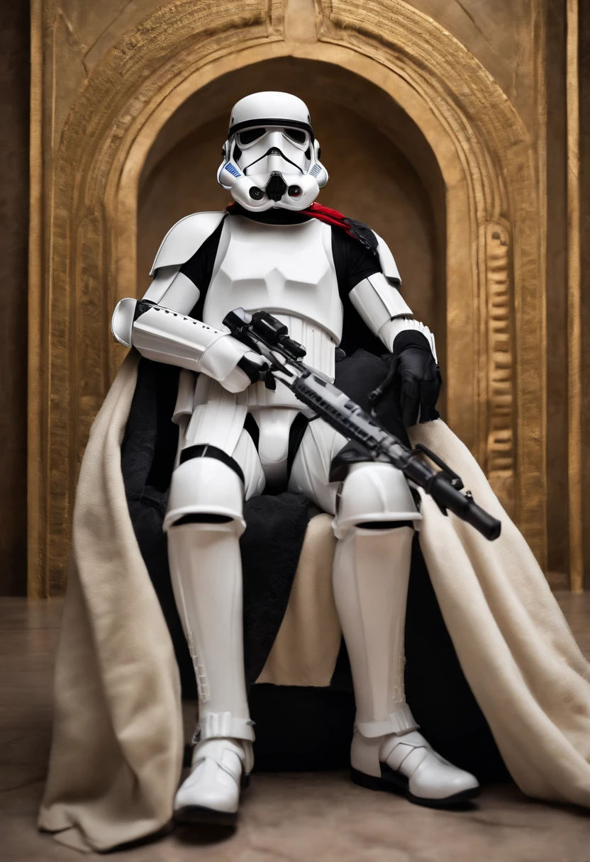 Caballero Templario con armadura y casco de Stormtroopers, realista, detallado, with the baby on your lap