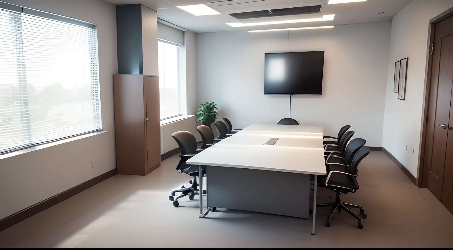 meeting room,Long white desk and chair,unmanned