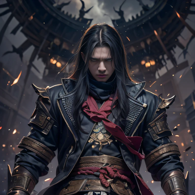 (Explosive ruins)eyes filled with angry,He clenched his fists,Rush up,Deliver a fatal blow to your opponent,full bodyesbian,Full Body Male Mage 32K(tmasterpiece,k hd,hyper HD,32K)Long flowing black hair,Campsite size,zydink, a color, patriot (废墟), (Linen batik scarf), Angry fighting stance, looking at the ground, Batik linen bandana, Chinese python pattern long-sleeved garment, (Abstract propylene splash:1.2), Dark clouds lightning background,Flour flies(realisticlying:1.4),Black color hair,Flour fluttering,Background fog, A high resolution, the detail, RAW photogr, Sharp Re, Nikon D850 Film Stock Photo by Jefferies Lee 4 Kodak Portra 400 Camera F1.6 shots, Rich colors, ultra-realistic vivid textures, Dramatic lighting, Unreal Engine Art Station Trend, cinestir 800,Flowing black hair,(((Male mage))),The male mage was furious,