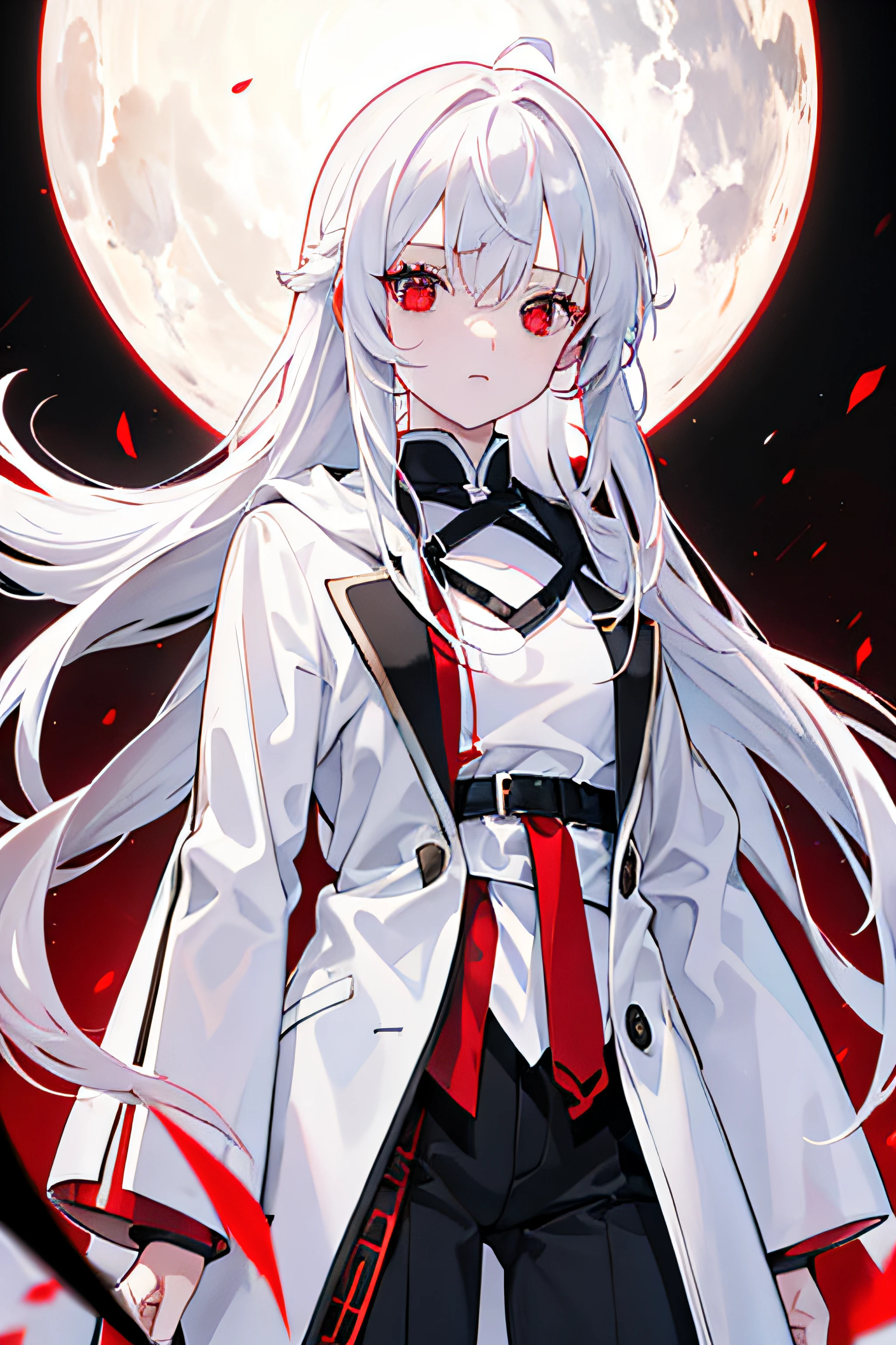 1girl, red eyes, white hair, solo, long hair, short, ager