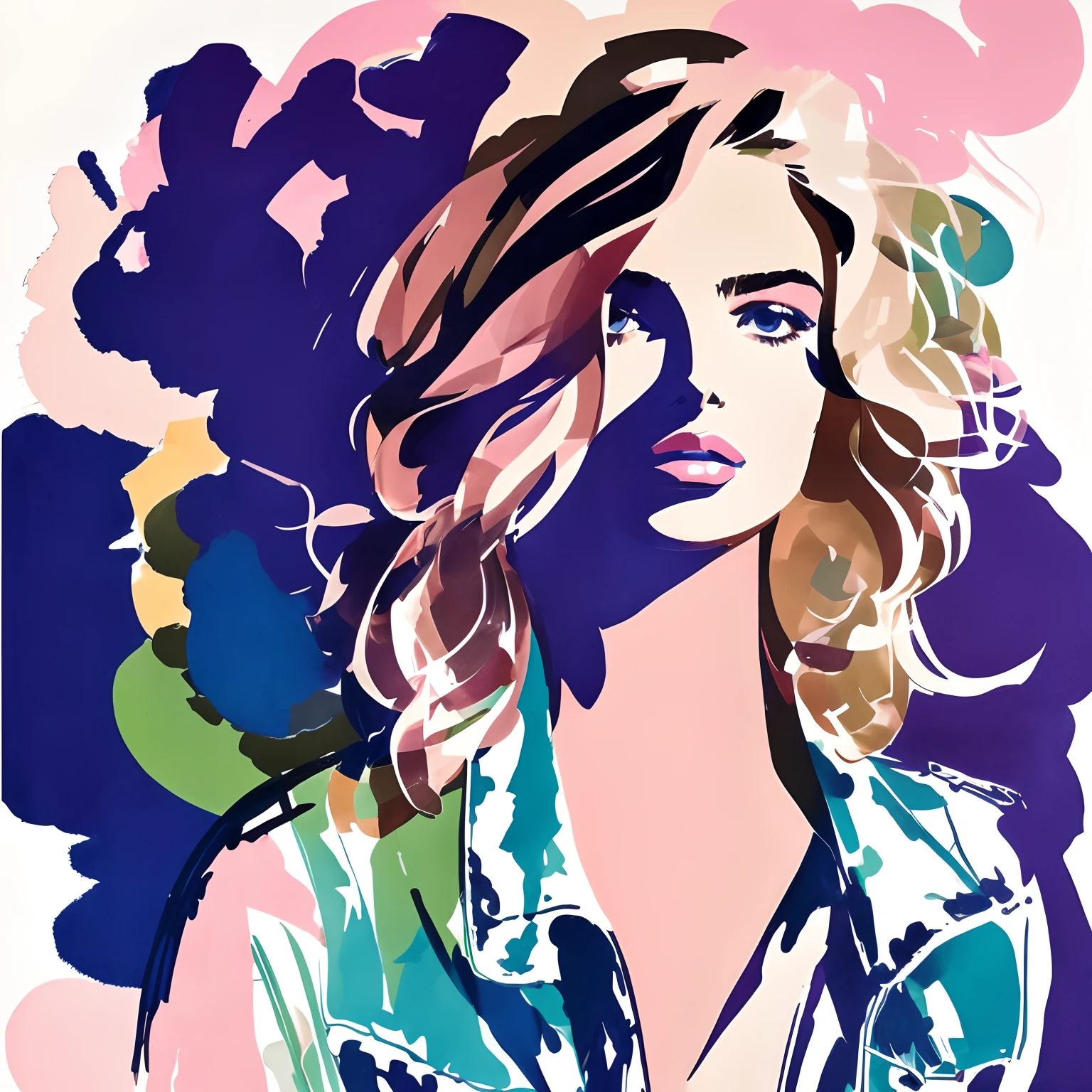 David downton fashion illustration, line art, blonde bob thin hair 1woman, andreea diaconu, cute, kind, trendy blue denim jacket, italy, grape, grape leaves, sunlight, apple green color, pink, beige, dreamy