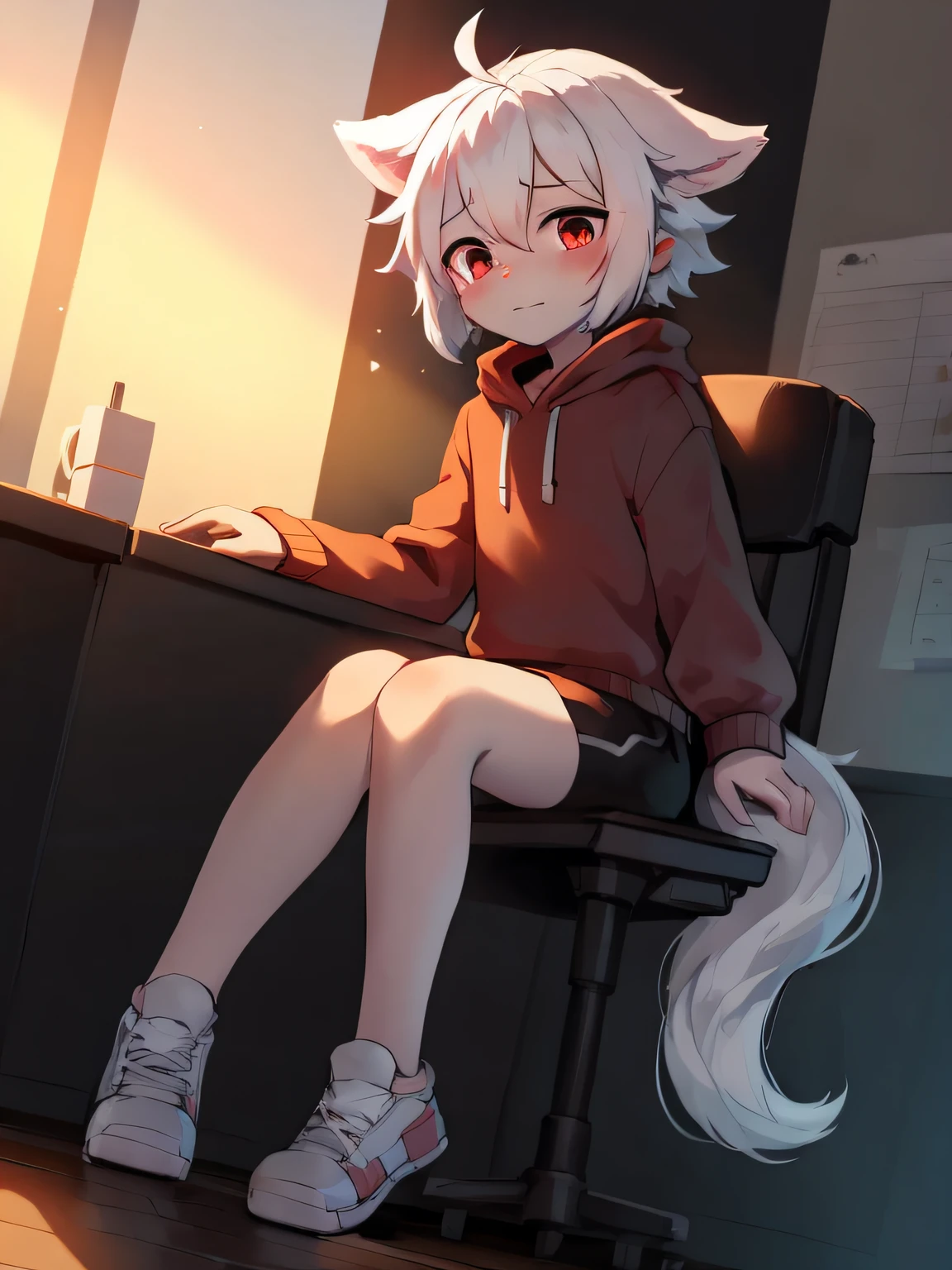 A girl with white fox ears and a fox tail,short skirt,long whitr hair,Big chest,Huge ass,1 girl is taking to lavatory,looks away,Shut up,Very embarrassing,Blushing,Shut up,street corner(girl is peeing self:2)Clear urine spillage,All over the place,No yellow or golden yellow appears