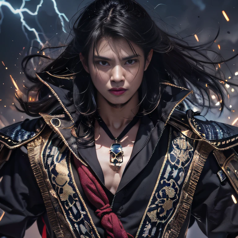 (Explosive ruins)eyes filled with angry,He clenched his fists,Rush up,Deliver a fatal blow to your opponent,full bodyesbian,Full Body Male Mage 32K(tmasterpiece,k hd,hyper HD,32K)Long flowing black hair,Campsite size,zydink, a color, patriot (废墟), (Linen batik scarf), Angry fighting stance, looking at the ground, Batik linen bandana, Chinese python pattern long-sleeved garment, (Abstract propylene splash:1.2), Dark clouds lightning background,Flour flies(realisticlying:1.4),Black color hair,Flour fluttering,Background fog, A high resolution, the detail, RAW photogr, Sharp Re, Nikon D850 Film Stock Photo by Jefferies Lee 4 Kodak Portra 400 Camera F1.6 shots, Rich colors, ultra-realistic vivid textures, Dramatic lighting, Unreal Engine Art Station Trend, cinestir 800,Flowing black hair,(((Male mage))),The male mage was furious,