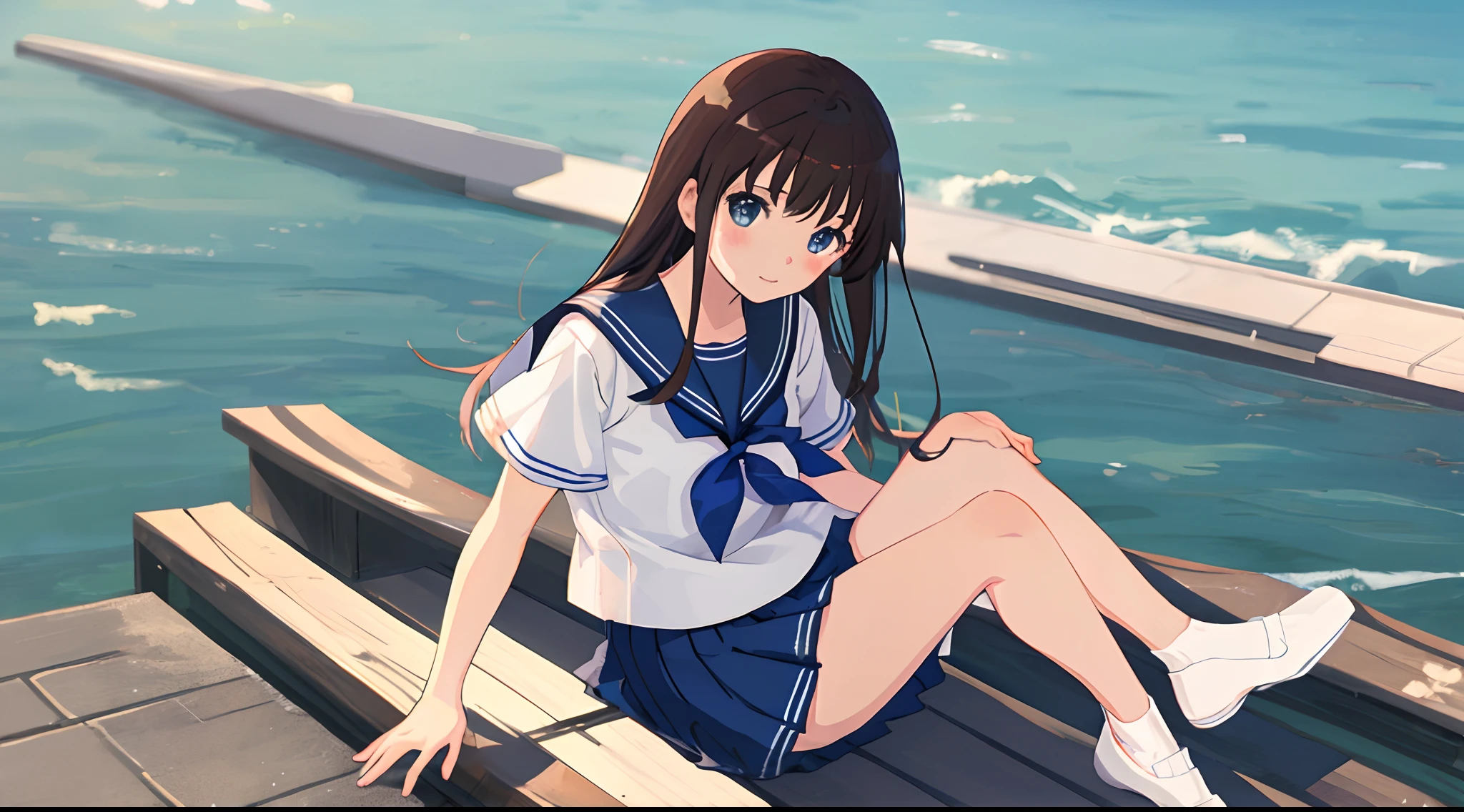 Sitting Girl Anime Beautiful Girl Sailor Suit