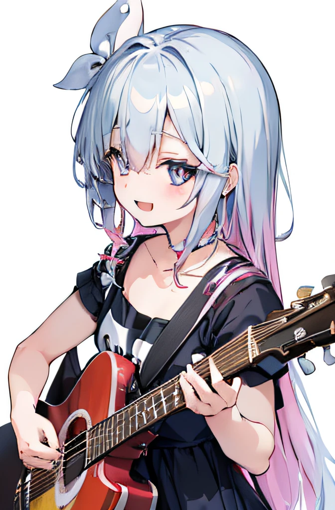 ((masutepiece)), ((Best Quality)), (Ultra-detailed), Anime style, Live performance venue,  girl s, 1girl in, Solo, Playing the guitar 00, ((Beautiful eyes))0, Smile