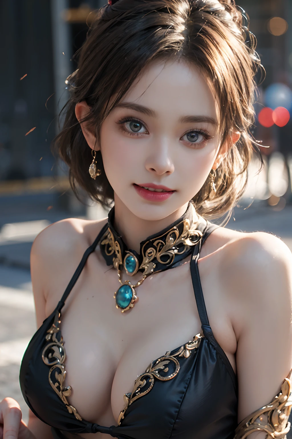 24-year-old race queen, smiling face, obscene pose sitting on the ground, colorful leotard, nipple ring, short layer hair, RAW,(8k, highest quality, masterpiece:1.2),(intricate detail:1.4),(photorealistic:1.4),octane rendering, complex 3d rendering ultra detailed, studio soft light, rim light, vivid details, super detail, realistic skin texture, detail face, beautiful detail eyes, very detailed cg unity 16k wallpaper, makeup, (detailed background:1.2),