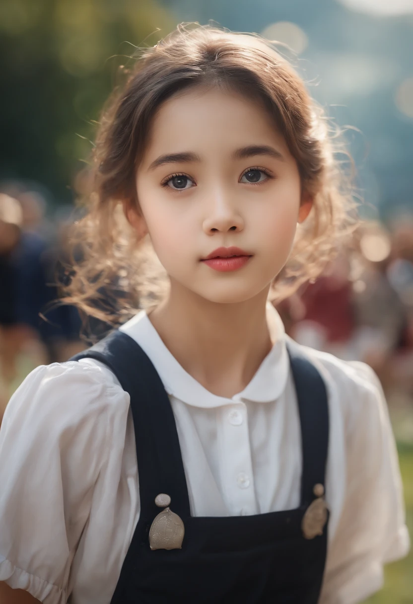 Best quality, masterpiece, super high resolution, (realistic: 1.4), original photo, head photo, skin, simple background, black eyes, detail, selfie, 1 girl, school uniform, on the playground side, looking at the audience,