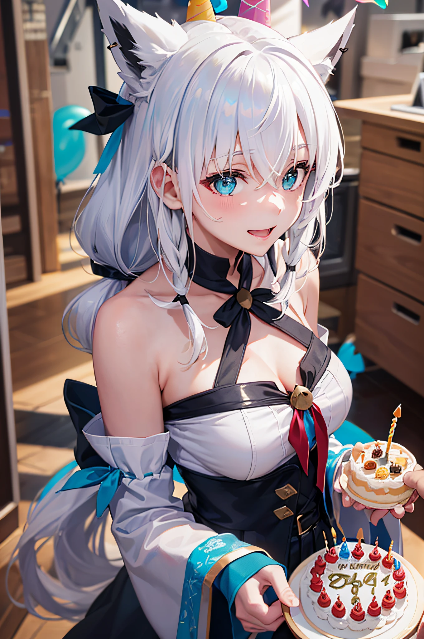 ​masterpiece, top-quality, Fubuki 1, white  hair, The upper part of the body, Look at viewers, The upper part of the body, is standing, Indoors,Life activities, ),((birthday party:1.5)),(masutepiece:1.2),,Outdoors,Best Quality,((Best Beautiful Girl)), High resolution, Unity 8k壁纸, (eradication))0.8), Perfect Lighting, extremely details CG, ( Perfectly structured wrist　Perfect Anatomy),model poses,Eyes open,(masutepiece:1.2), Best Quality, Fate Testarossa, 1girl in, Long hair, a blond,Twin-tailed, a black ribbon,(Park, High resolution, Unity 8k壁纸, (Illustration:0.8), extra detailed face, Perfect Lighting, extremely details CG, (Perfect hands, Perfect Anatomy),masutepiece, Best Quality,A big smile、Have a birthday cake、（(Single))