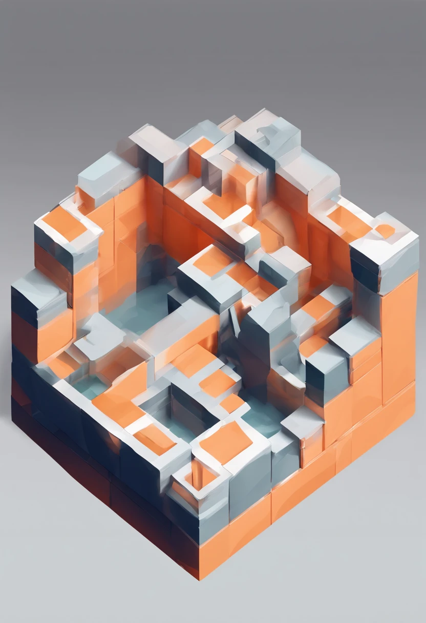 informative rectangle in isometry, orange, empty wall, 3d graphics, object centered, isometry, 3d separate object, glossy lighting