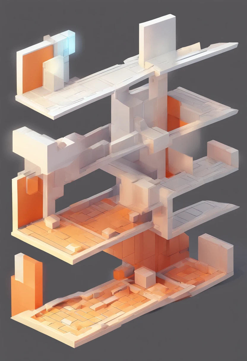 informative rectangle in isometry, orange, empty wall, 3d graphics, object centered, isometry, 3d separate object, glossy lighting