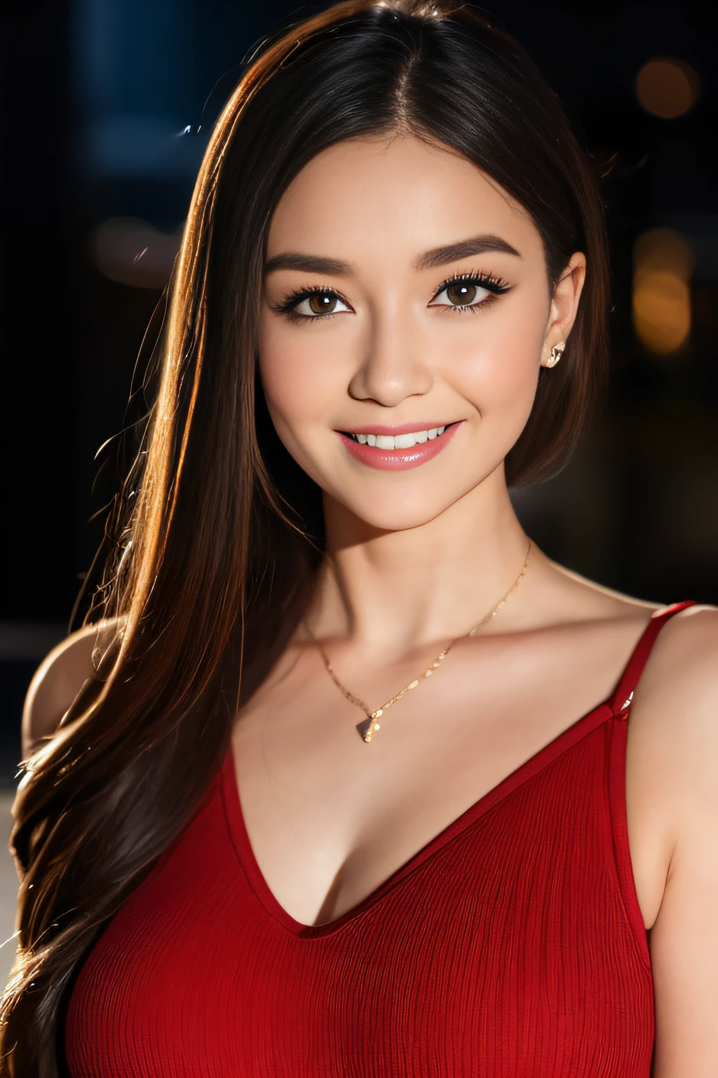 ((at night, realistic light, best quality, 10, Masterpiece: 1.3)), 1 girl, slim beauty: 1.4, Thai-Japanese: 1.1, (brown hair, large breasts, chest shirt, light red: 1.1, Take a shower, Highly detailed face,full body, Pose from different angles, delicate eyes, Double eyelids, smile, necklace,The face is tattooed like a Maori tribe.