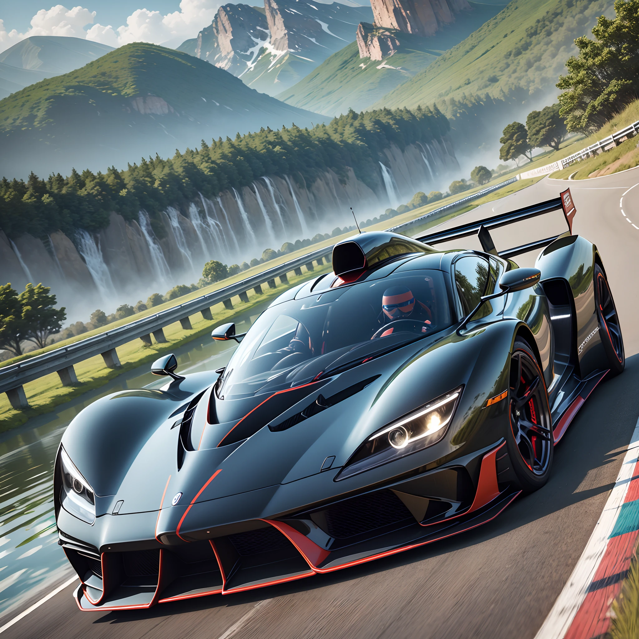 a hypercar running in a lake --auto --s2