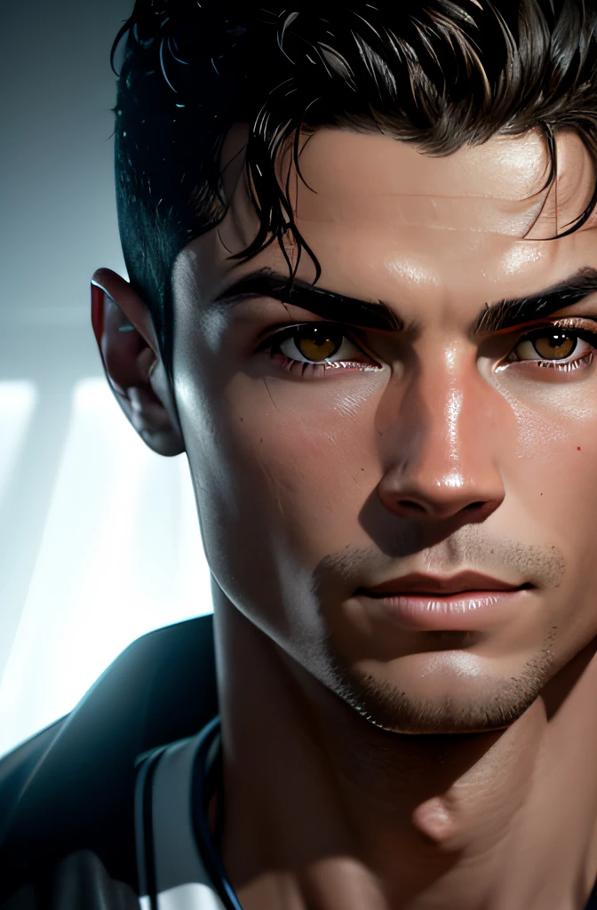 Cristiano Ronaldo, Look into the camera, specular lighting, Volumetric light of the face