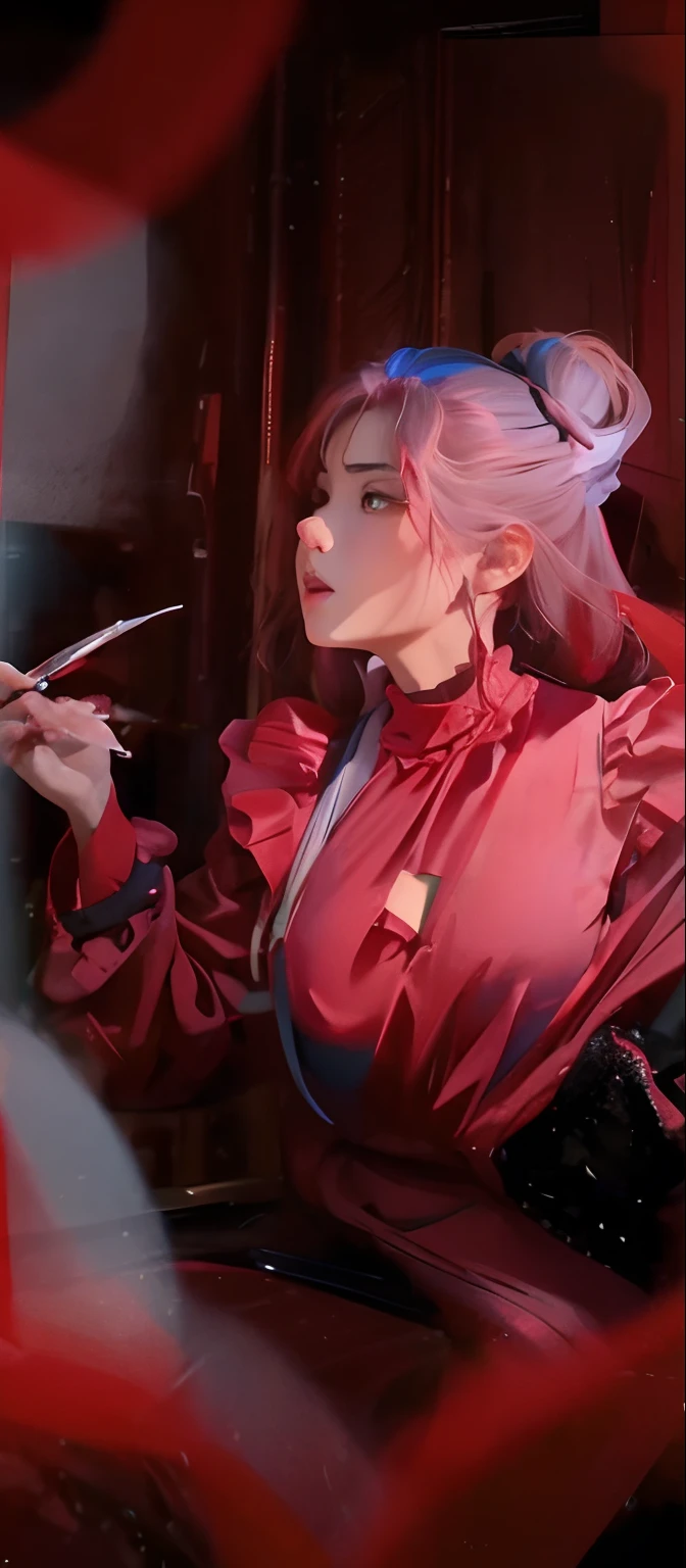 masterpiece, highest quality, realistic, subsurface scattering, chromatic lighting, colorized, red + yellow + green + blue limited color palette, detailed concept drawing, line-art, illustration, mature woman, half naked