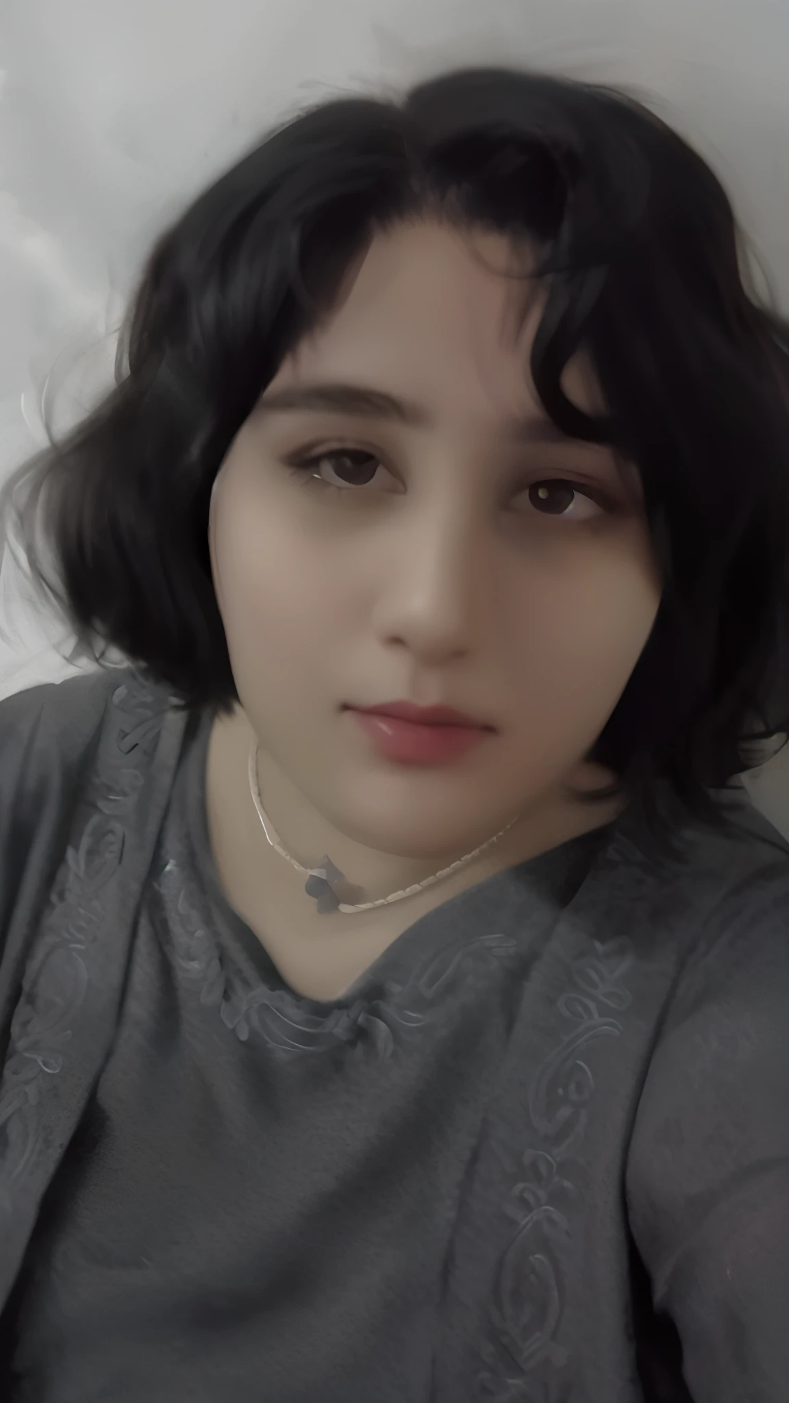 there is a woman that is laying down with a cell phone, halfbody headshot, very very low quality picture, taken in the early 2020s, profile image, desaturated!!, around 1 , androgynous person, angiewolf, headshot profile picture, profile picture 1024px, low quality photograph, profile picture