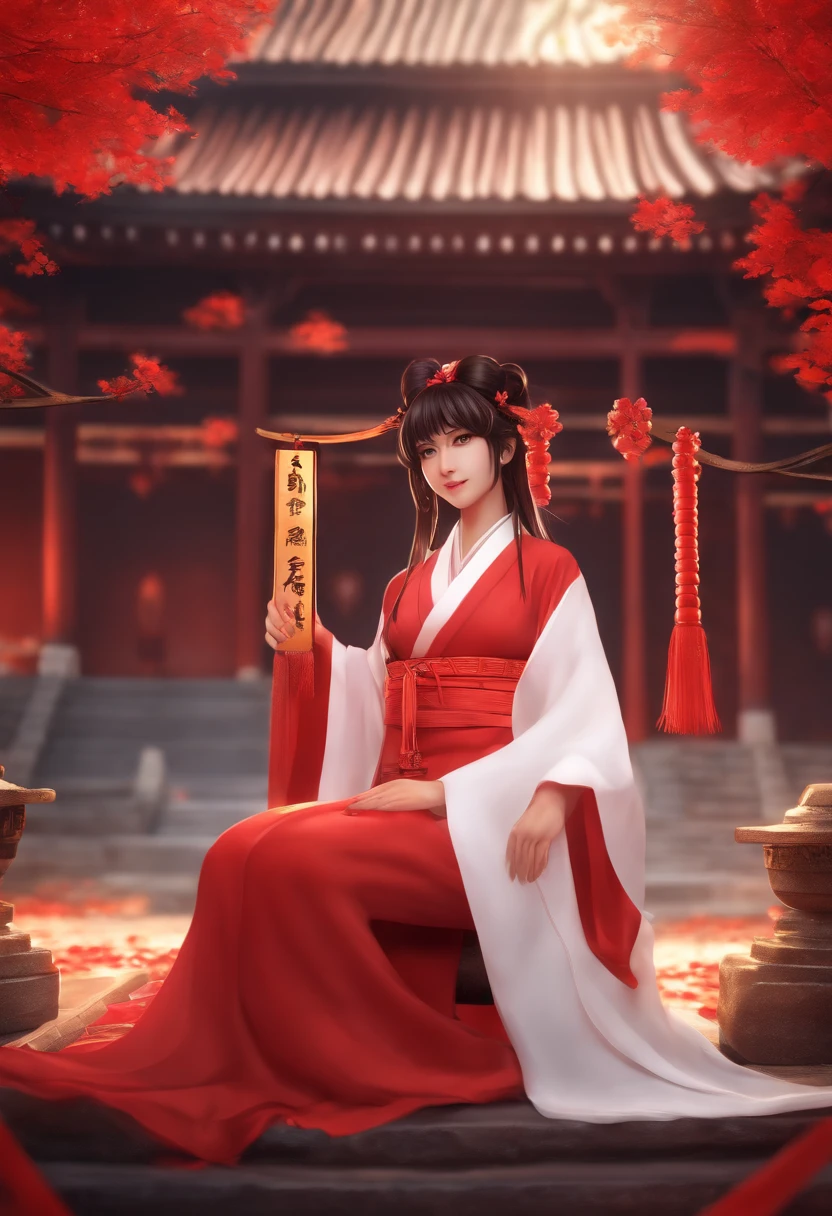 Reimu_Hakurei, Red Dress, Miko, Shrine Background, 1girl, masterpiece, best quality, highly detailed