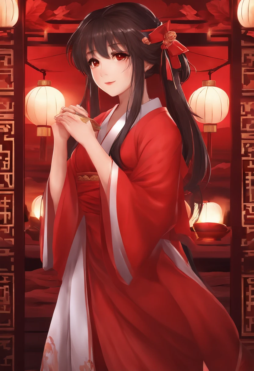 Reimu_Hakurei, Red Dress, Miko, Shrine Background, 1girl, masterpiece, best quality, highly detailed