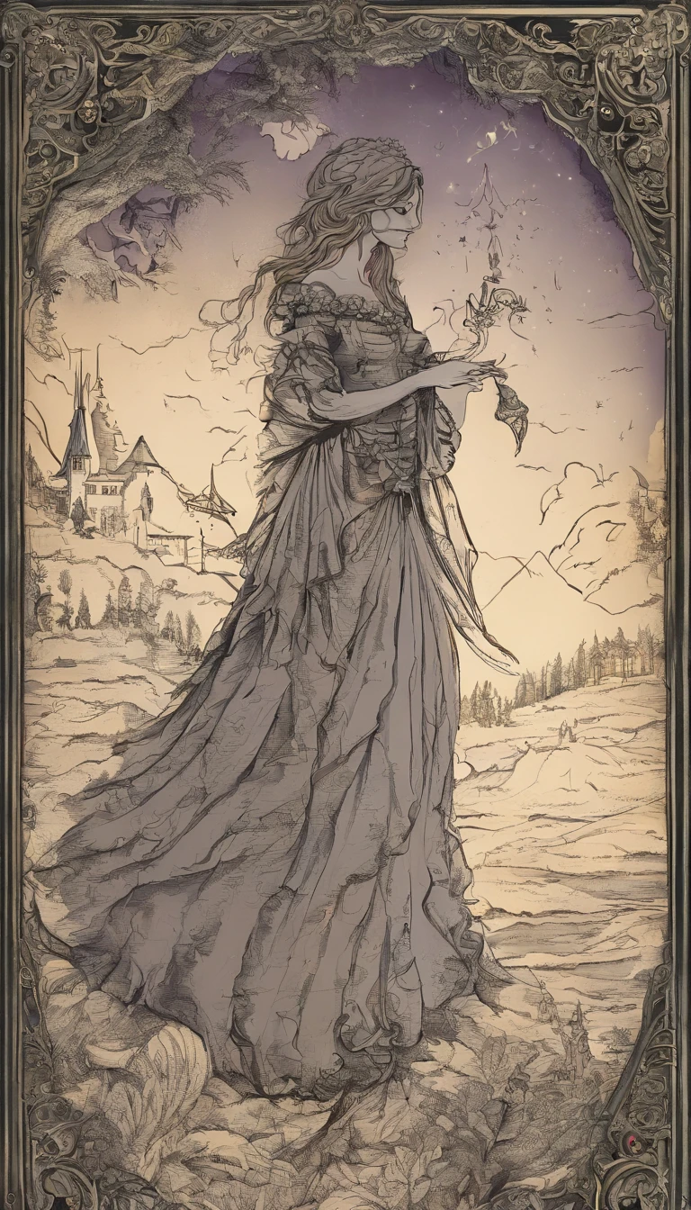 (Silhouette art,) (((arte em papel cortado,A world where only black exists:1.3),European Middle Ages,fantasy,adventuring,tarot cards,A young adventurer with a big smile,Carrying a small backpack,Eyes full of curiosity and courage。
