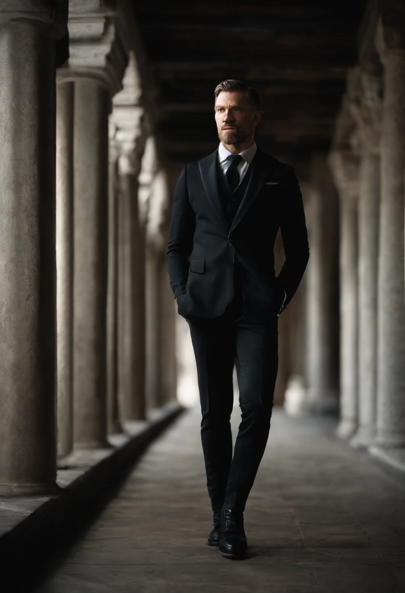 Man in black full-length tights