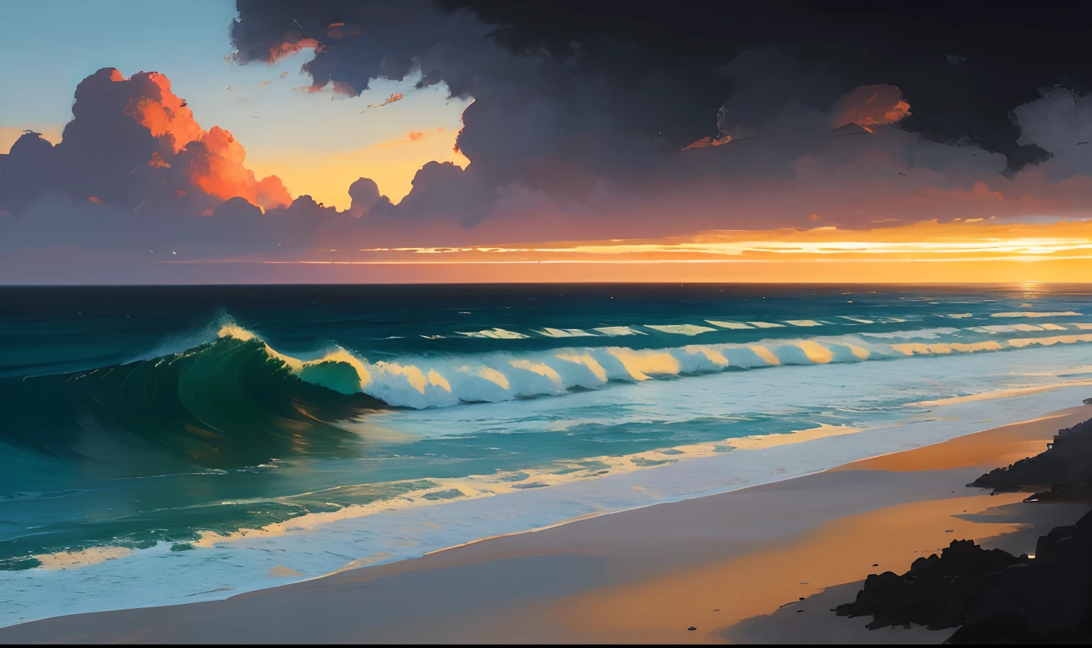 (extremely detailed CG unity 8k wallpaper), full shot photo of the most beautiful artwork of a japanese village by the ocean, slightly cloudy at sunset, nostalgia, professional majestic oil painting by Ed Blinkey, Atey Ghailan, Studio Ghibli, by Jeremy Mann, Greg Manchess, Antonio Moro, trending on ArtStation, trending on CGSociety, Intricate, High Detail, Sharp focus, dramatic, photorealistic painting art by midjourney and greg rutkowski