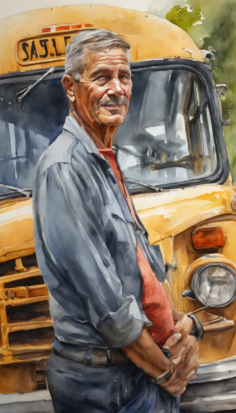 Driver 60 years old male bus realistic style