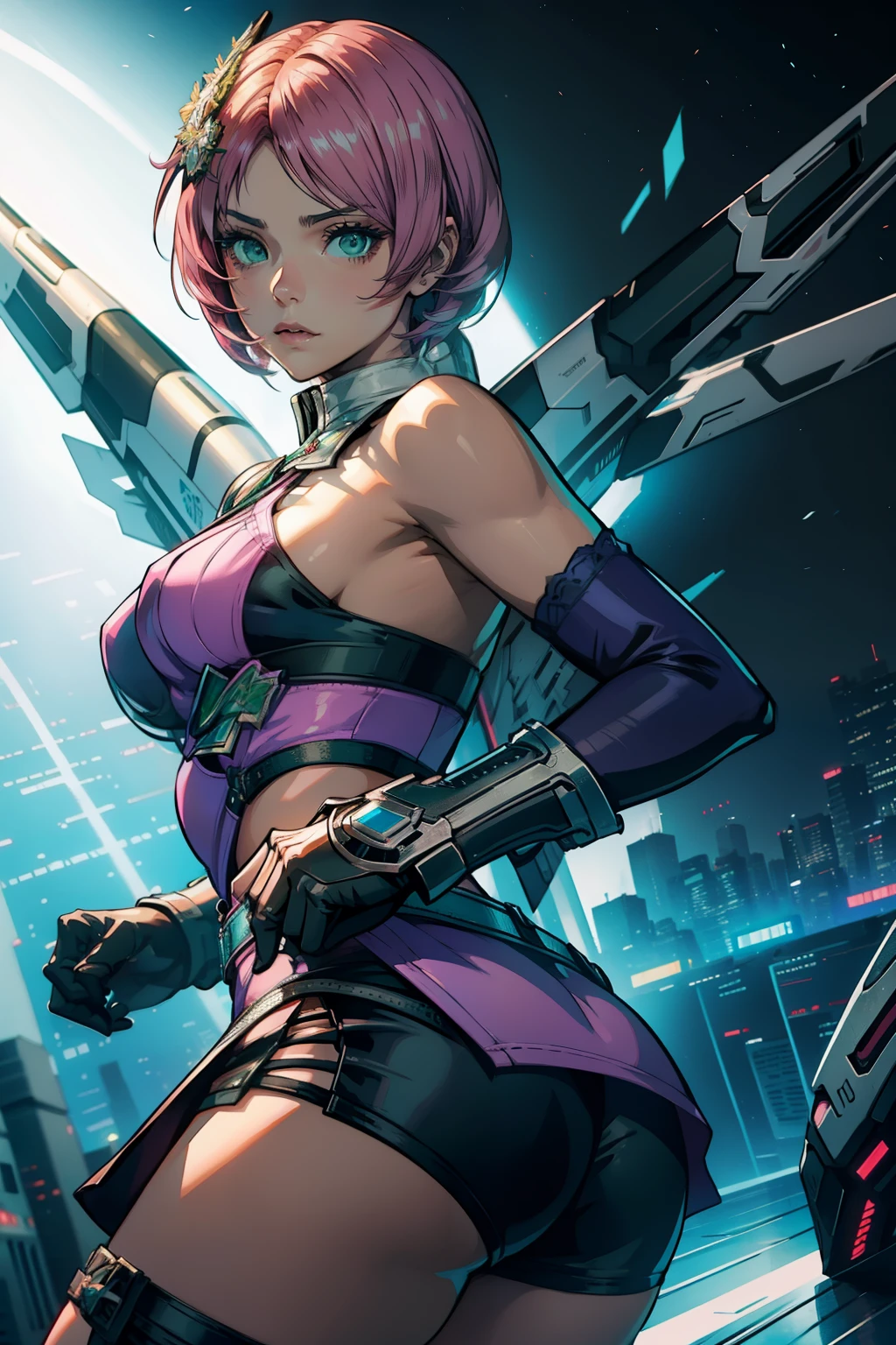 4k, realistic, charismatic, very detailed, there is a girl(, big breasts),pink theme, full body, on kneews looking up with toungue out, 4k, high detail. masterpiece, best quality, spring outfit, colorful hair, outdoor, magazine cover ,whole body, ((Cammy)) Cammy of street fighter. good hands, big breast, sweat skin, cammy white, EnvyBetterHands LoCon.