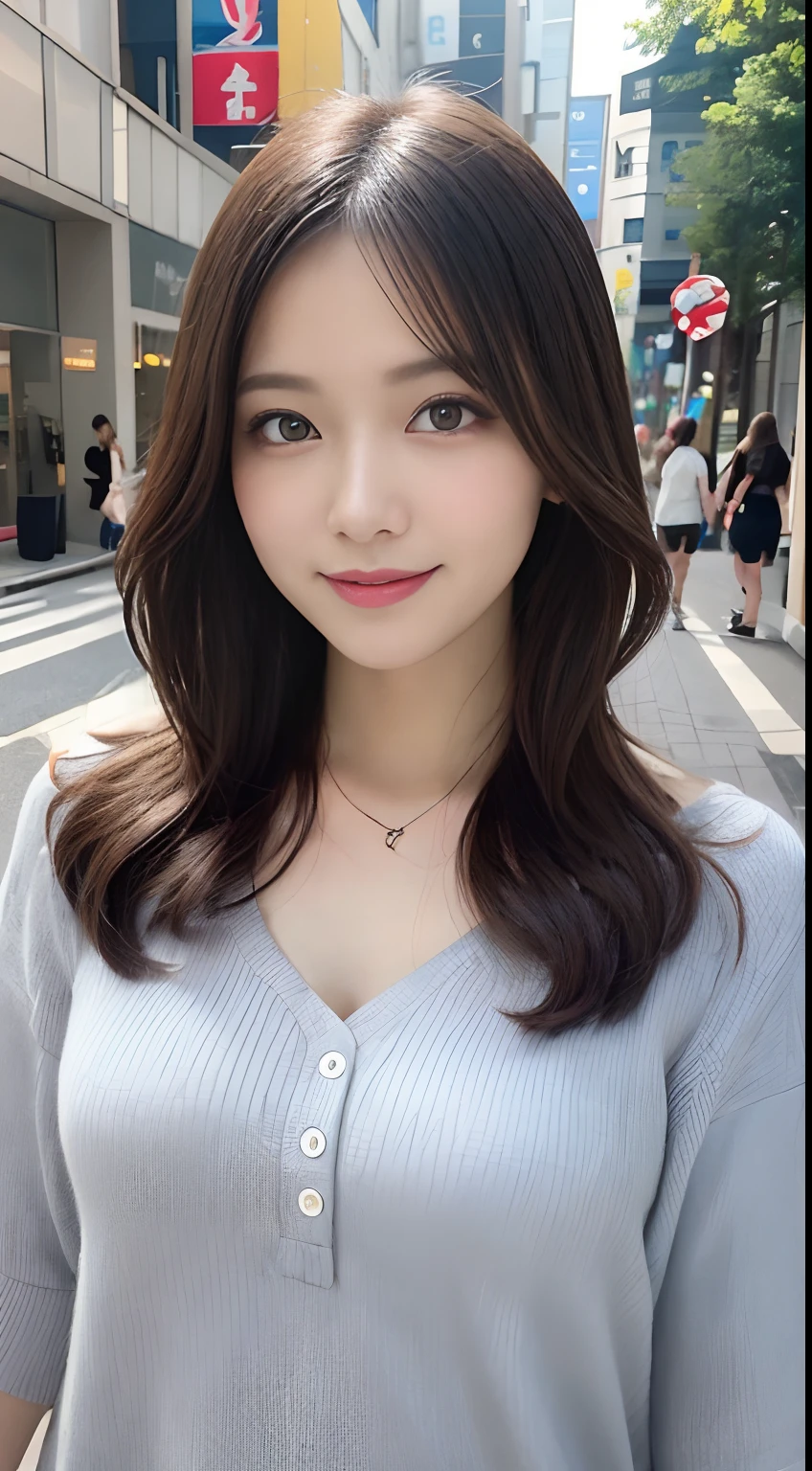 ((best quality, 8K, masterpiece:1.3)), Key Points: 1.2, Perfect body beauty: 1.4, Hips: 1.2, ((whole body,front,Cleavage,Layered Hairstyle, breast: 1.2)), (Wet clothes: 1.1), (rain, street:1.3), Tube Top Dress: 1.1, Highly detailed face and skin textures, Beautiful eyes, Double eyelids, Skin Whitening, Long hair, (Residence: 1.3), Smile
