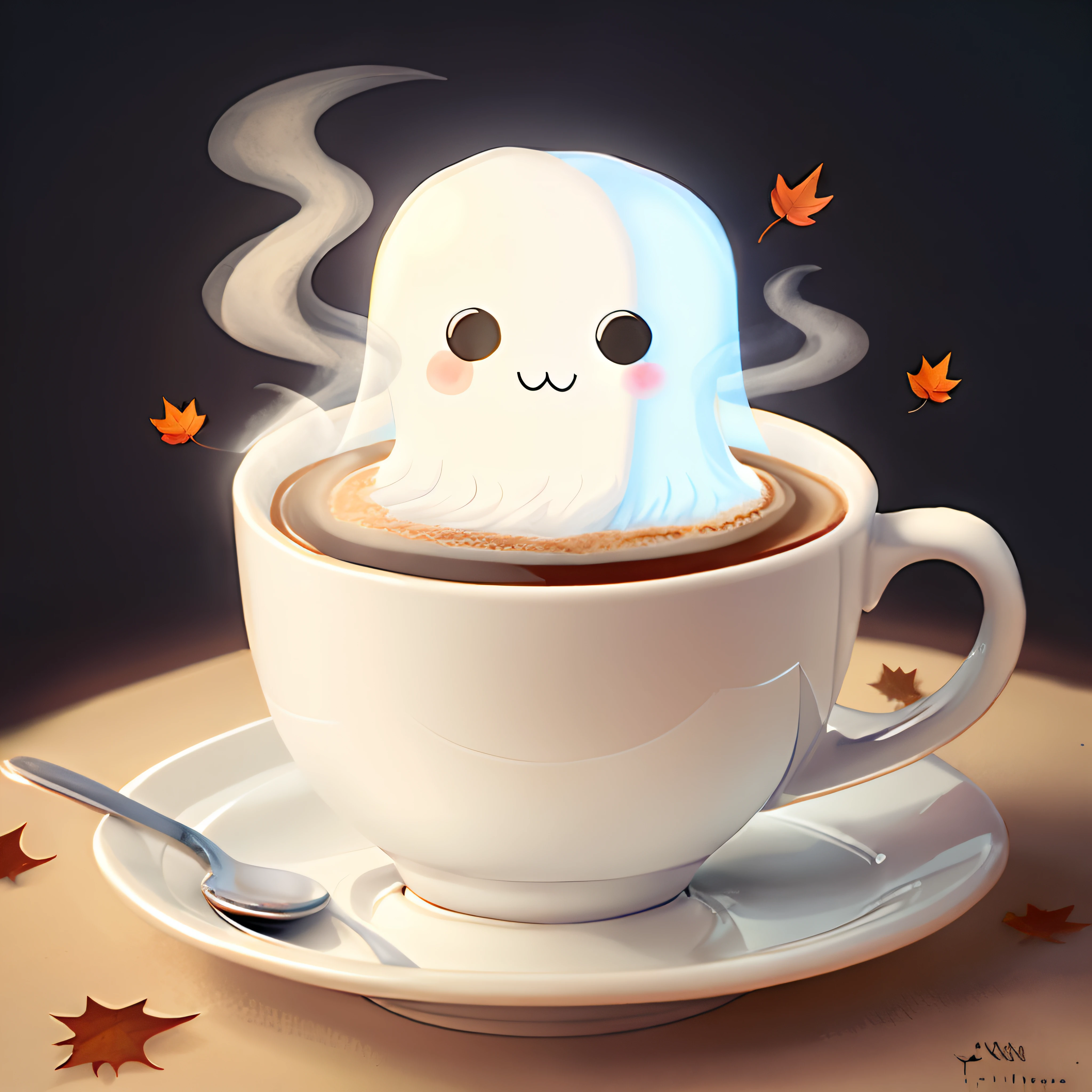 Cute ghost cartoon with coffee fall