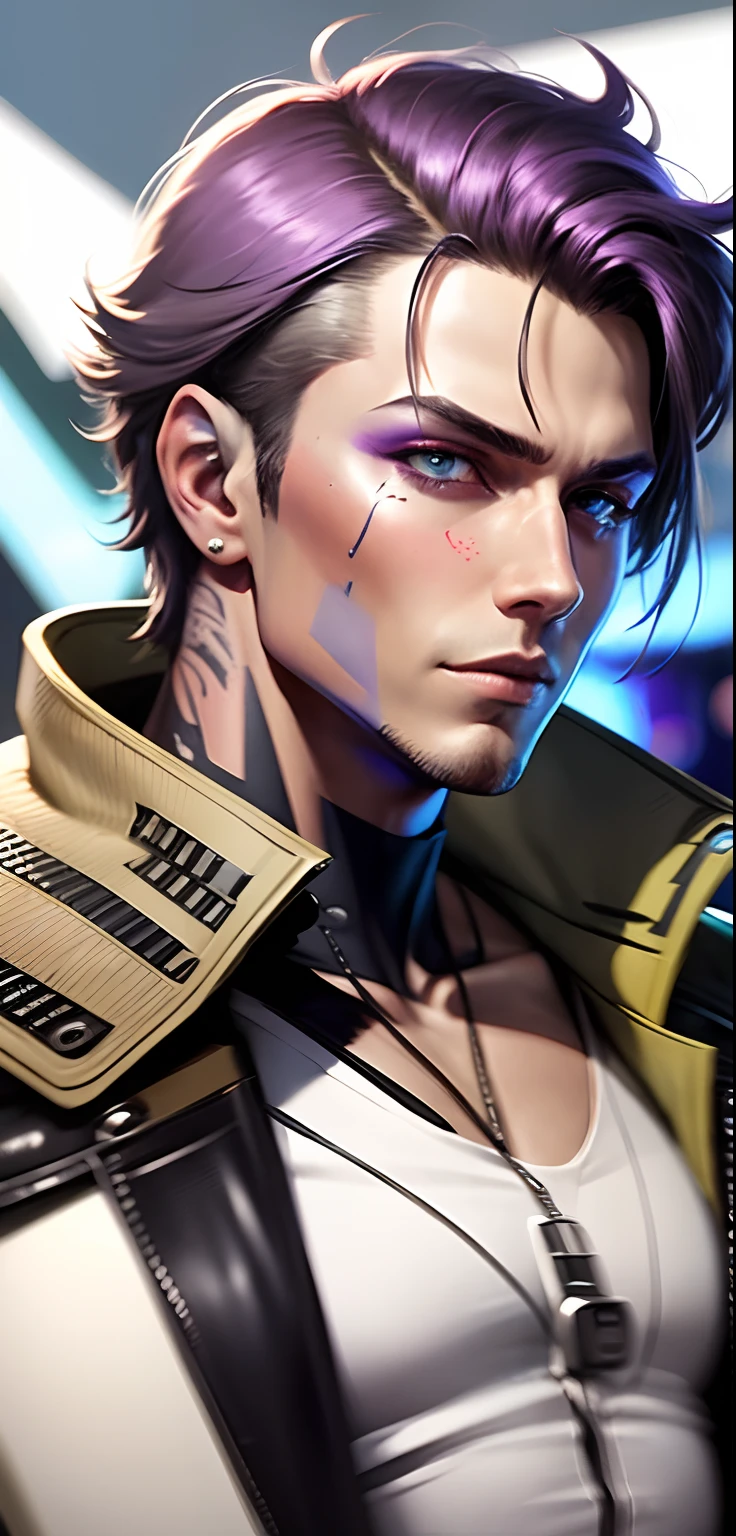 Change background cyberpunk. Handsome boy. Realistic face