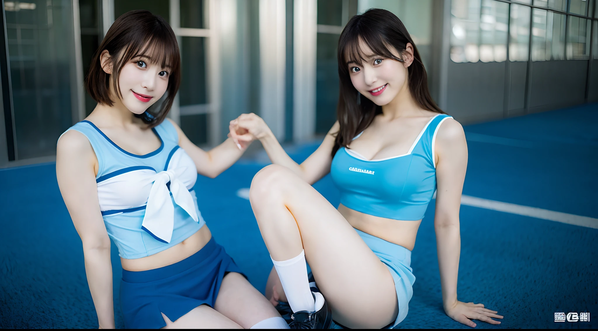 Cheergirl in light blue miniskirt（D Cup Breast）