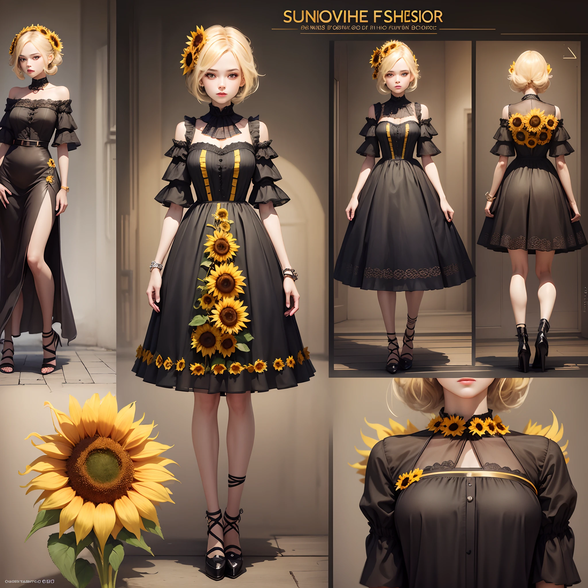sunflower fashion outfit, dressup, concept, design, mataverse, --auto --s2