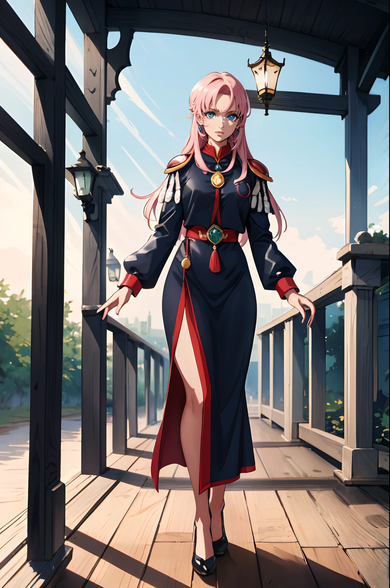 tenjou utena black jacket, red shorts, red socks, shoes epaulettes, aiguillette, black jacket, red shorts, red socks, white rose, shoes school uniform, serafuku, sailor collar, green skirt, puffy sleeves,huge breast, , female,fantasy goddess,there is a cartoon picture of a woman with a very large breast, glowing angelic being, glowing holy aura, inspired by Luma Rouge, the non-binary deity of spring, ethereal rainbow nimbus, the butterfly goddess of fire, inspired by Marie Angel, glowing aura around her, astral fairy, as the goddess of the sun, “uwu the prismatic person, big breast, happy, beautiful eyes, , full body, walking, long robe, long dre, catgirlss,, priestess ,holy, smile, long dress, brown hair, female,red eyes, black robe with stars symbolism, full body, flipflops,(best quality,4k,8k,highres,masterpiece:1.2),ultra-detailed,(:1.37),black robe with blue stars simbolism, girl with queen crown,beautiful detailed eyes,beautiful detailed lips,extremely detailed eyes and face,longeyelashes,golden crown adorned with diamonds,glowing blue stars on the robe,glittering pearls entwined in hair,royal purple backdrop,sparkling tiara,rich textures and fabrics,regal posture,confident expression,majestic aura,ethereal lighting,hauntingly beautiful atmosphere,elegant and magical,enchanted garden in the background,floating golden particles,subtle reflections on the crown,sublime tranquility,depth and mystery,sophisticated and regal,impeccable attention to detail,captivating and enchanting,ethereal and divine,fantasy-inspired artwork,dreamlike and surreal,celestial beauty and elegance,dark and mysterious,royal and majestic vibes,meticulous craftsmanship,vivid colors,whimsical and otherworldly., darks clothes, woman-medieval-clothes, pink hair, long skirt, prudly clothed