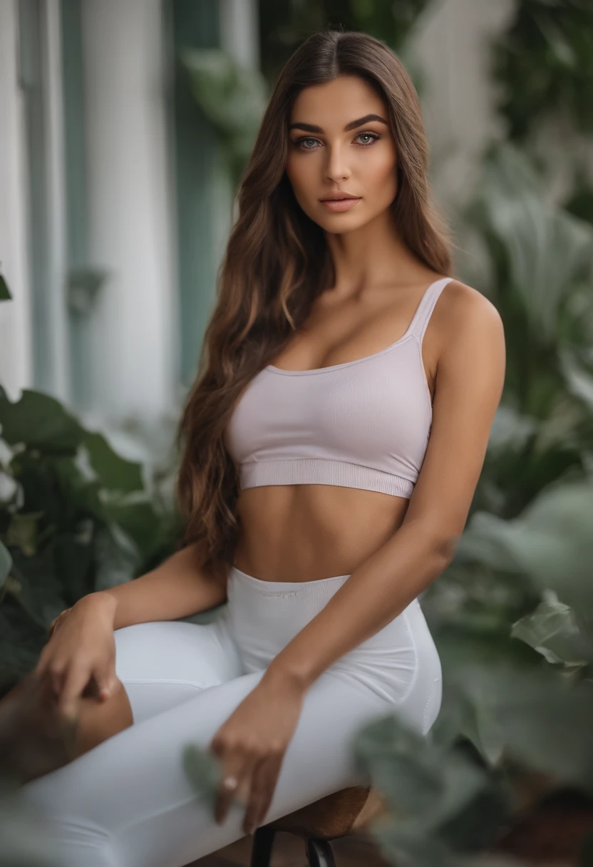 Arafed woman with tank top and matching leggings, fille sexy aux yeux bruns, Portrait Sophie Mudd, cheveux bruns et grands yeux, selfie of a young woman, Yeux de chambre, Violet Myers, sans maquillage, maquillage naturel, turn to look at the camera, Visage avec Artgram, Maquillage subtil, Superbe photo du corps entier, dans la chambre, cul sexy, fesses mignonnes, sein pulpeuse