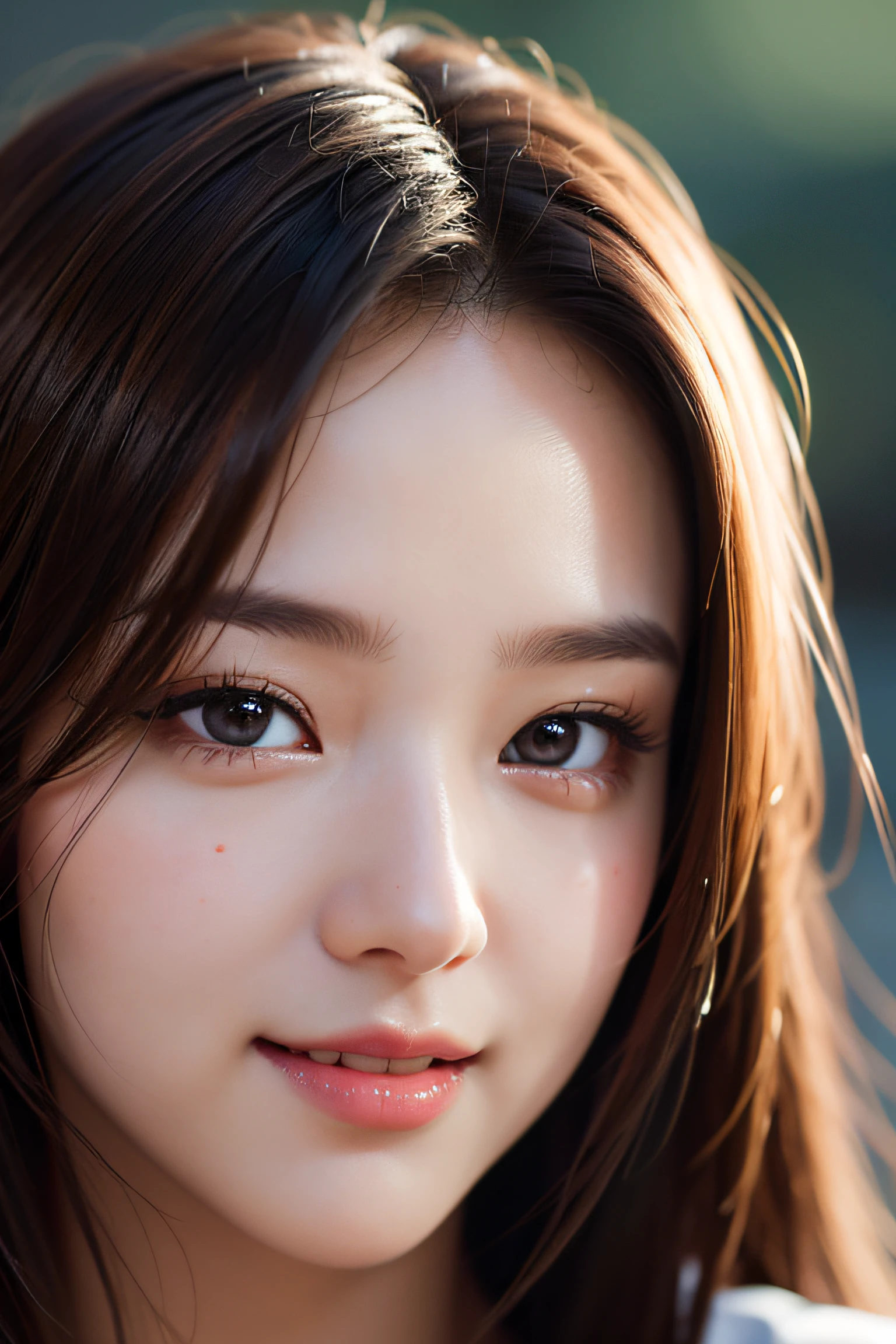 close-up, masterpiece, best quality, raw photo, photorealism, smile, beautiful girl, cute, long hair, depth of field, high resolution, ultra detail, detail, highly detailed eyes and face, sharp pupils, realistic pupils, sharp focus, cinematic lighting