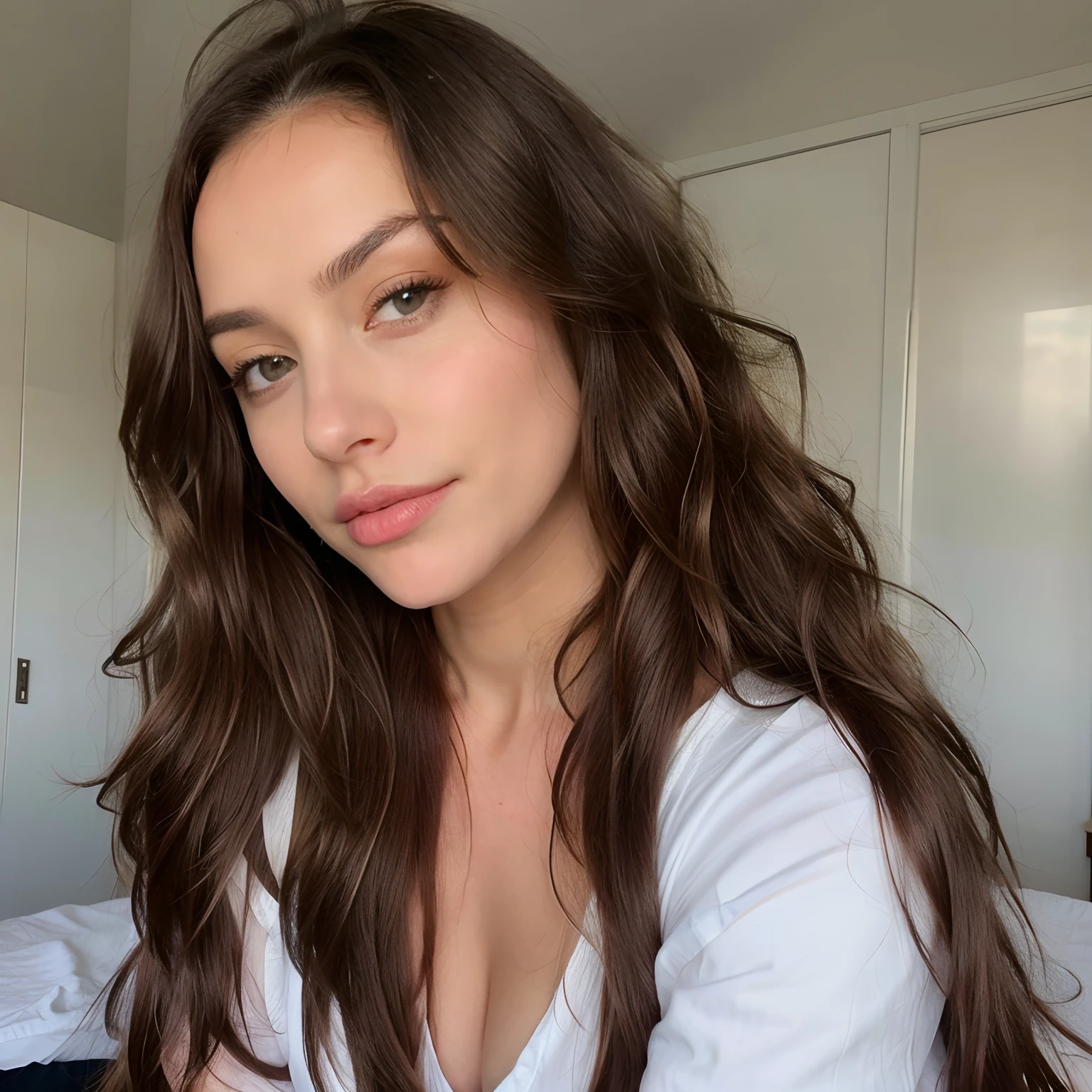 Belle brune aux reflets blonds portant en soutien gorge sexy rouge (dans une salle ), very detailed, 22 ans, , , visage innocent, natural wavy hair, yeux bleus, high resolution, chef-d'artwork, Best quality, Intricate details, very detailed, Sharpness, detailed skin, texture de peau réaliste, texture, detailed eyes, professionnel, 4k, sourire charmant, shot with Canon, 85mm, faible profondeur de champ, Couleur de vision Kodak, corps parfaitement ajusté , Extremely detailed, la photographie_\(ultra\), photorealistic, Realistic, Post-traitement, Maximum details, roughness, vrai vie, ultra realistic, photorealism, la photographie, 8k euh, la photographie, gros seins,from the back looking at the camera ,et touchant ass porn,
